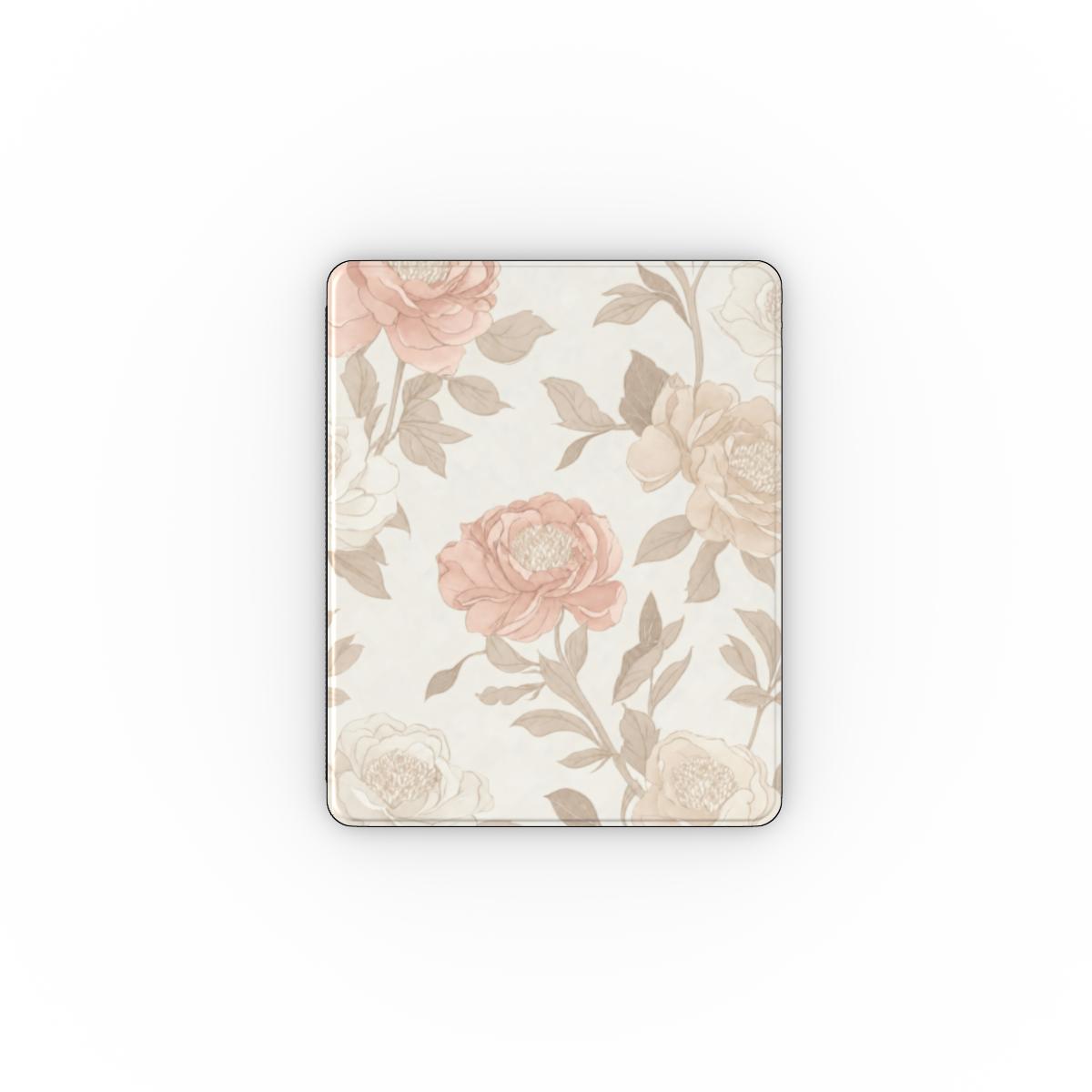 Neutral floral vegan leather iPad case with soft botanical print