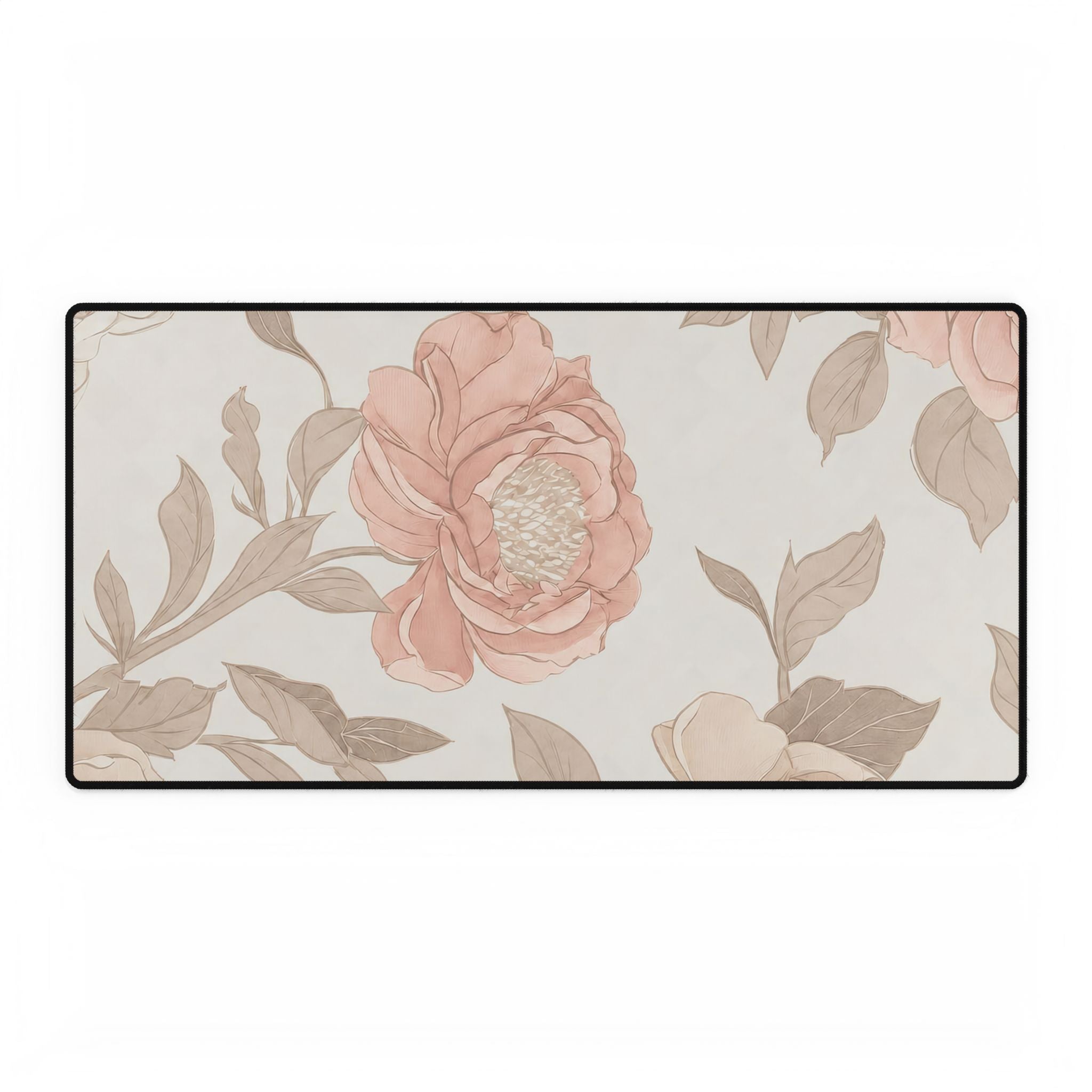 Neutral floral desk mat with beige botanical print