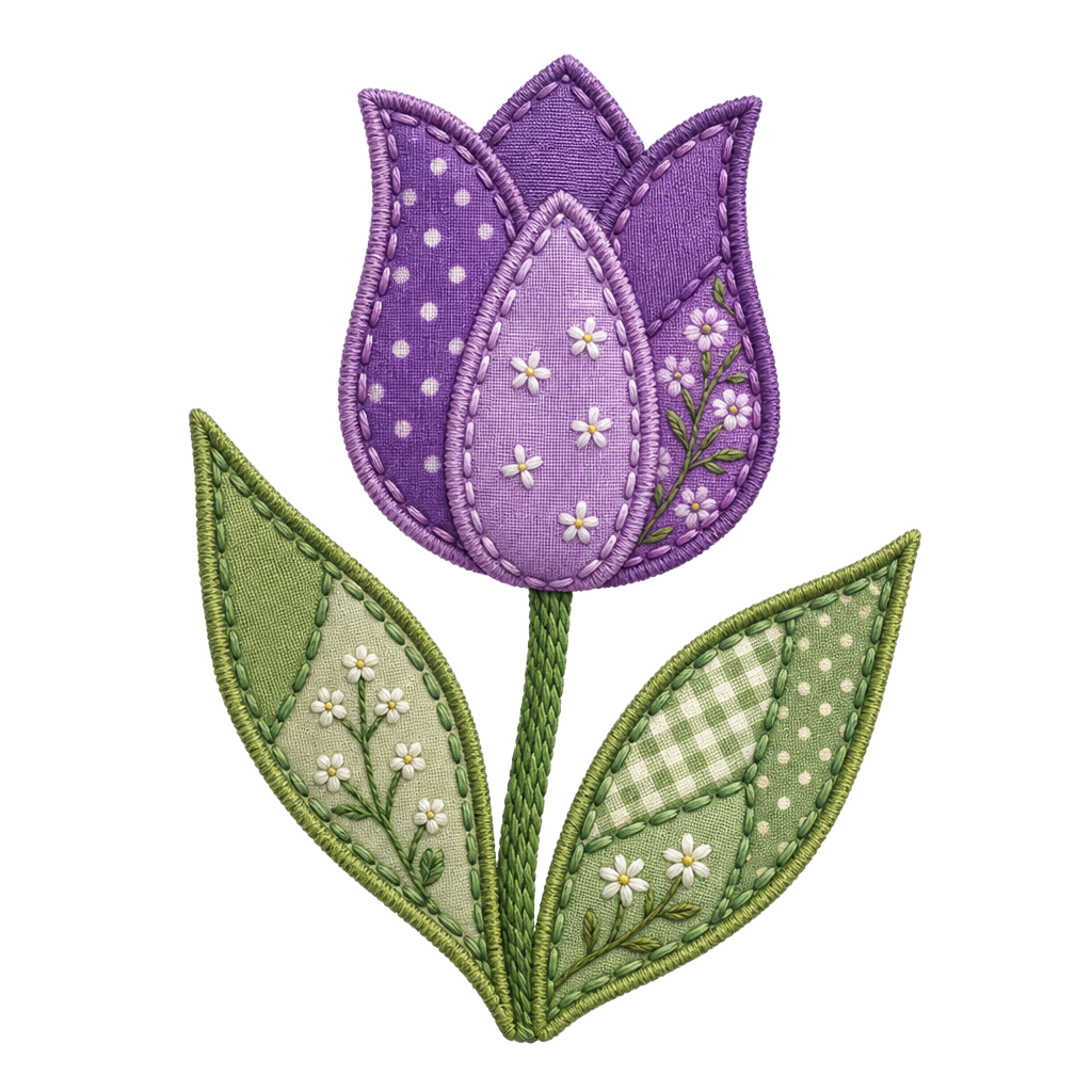 Patchwork Tulip PNG Bundle – Embroidered Cottagecore Floral Digital Download Set