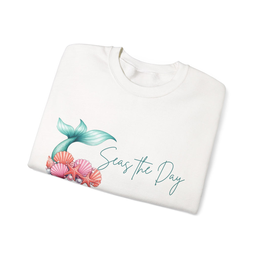 Seas the Day Mermaid Tail Sweatshirt — Coastal Beach Vibes with Seashells