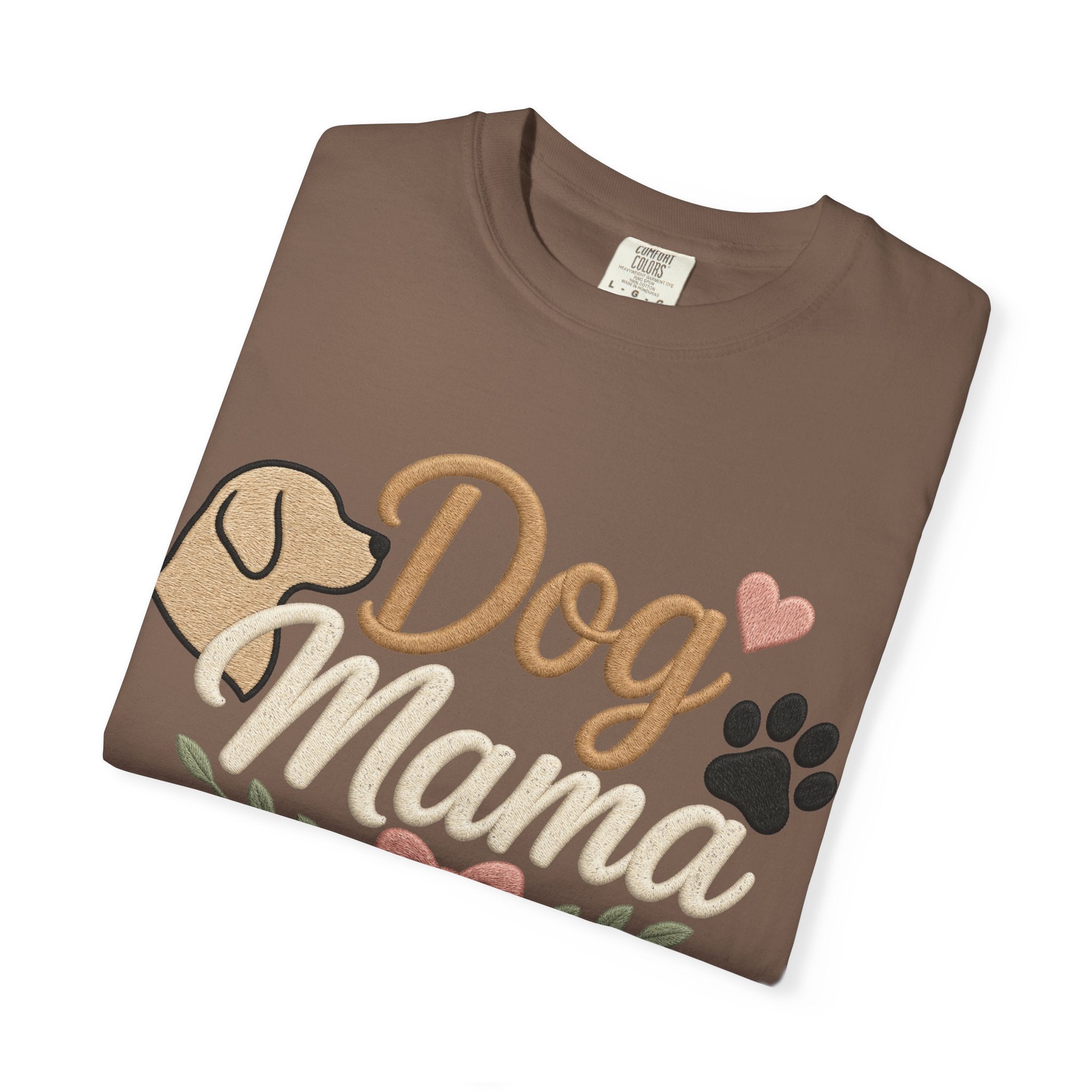Dog Mama Paw Print embroidered patchwork T-shirt | Dog Mom Shirt