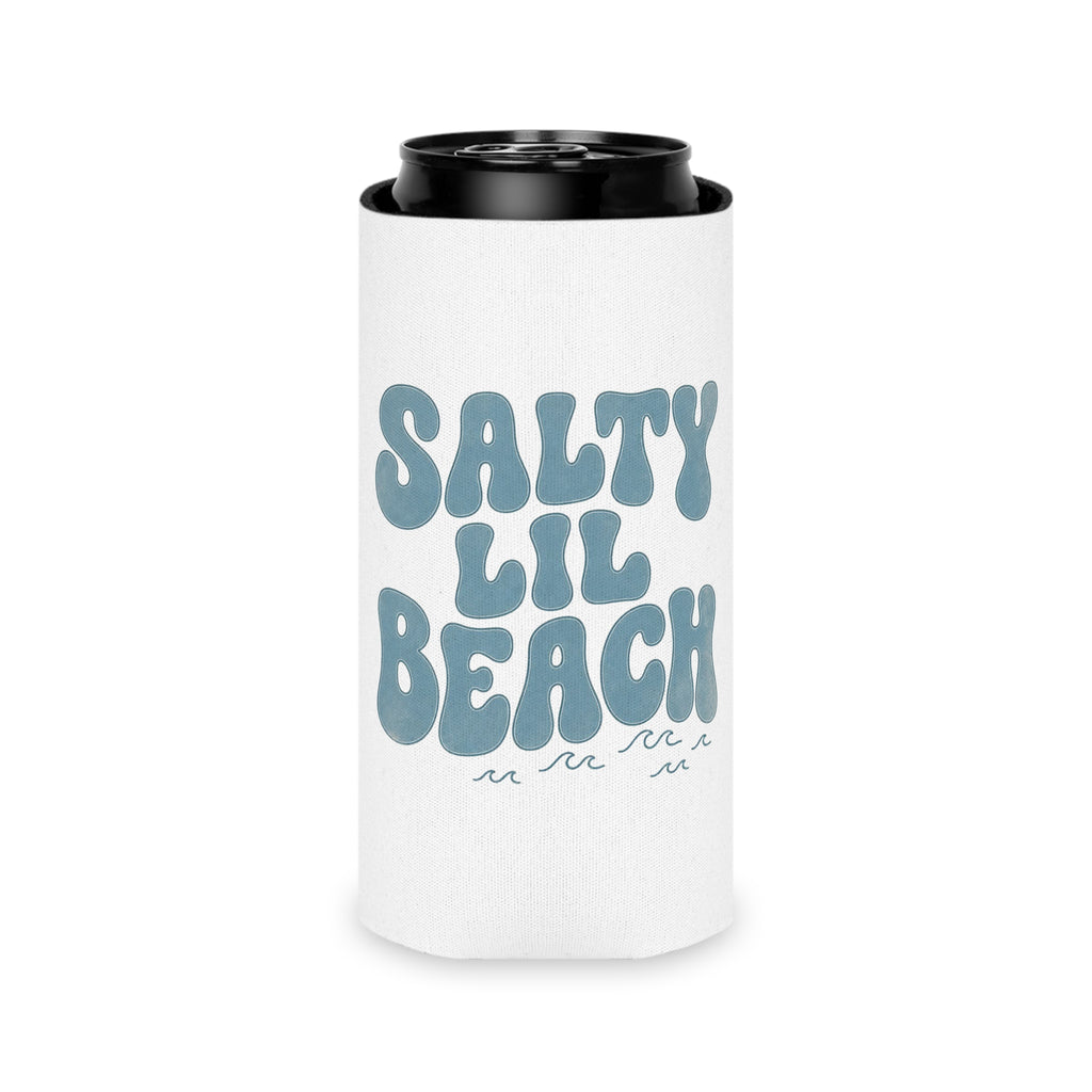 Salty Lil Beach Can Cooler | Beachy Retro Typography, Summer Barware