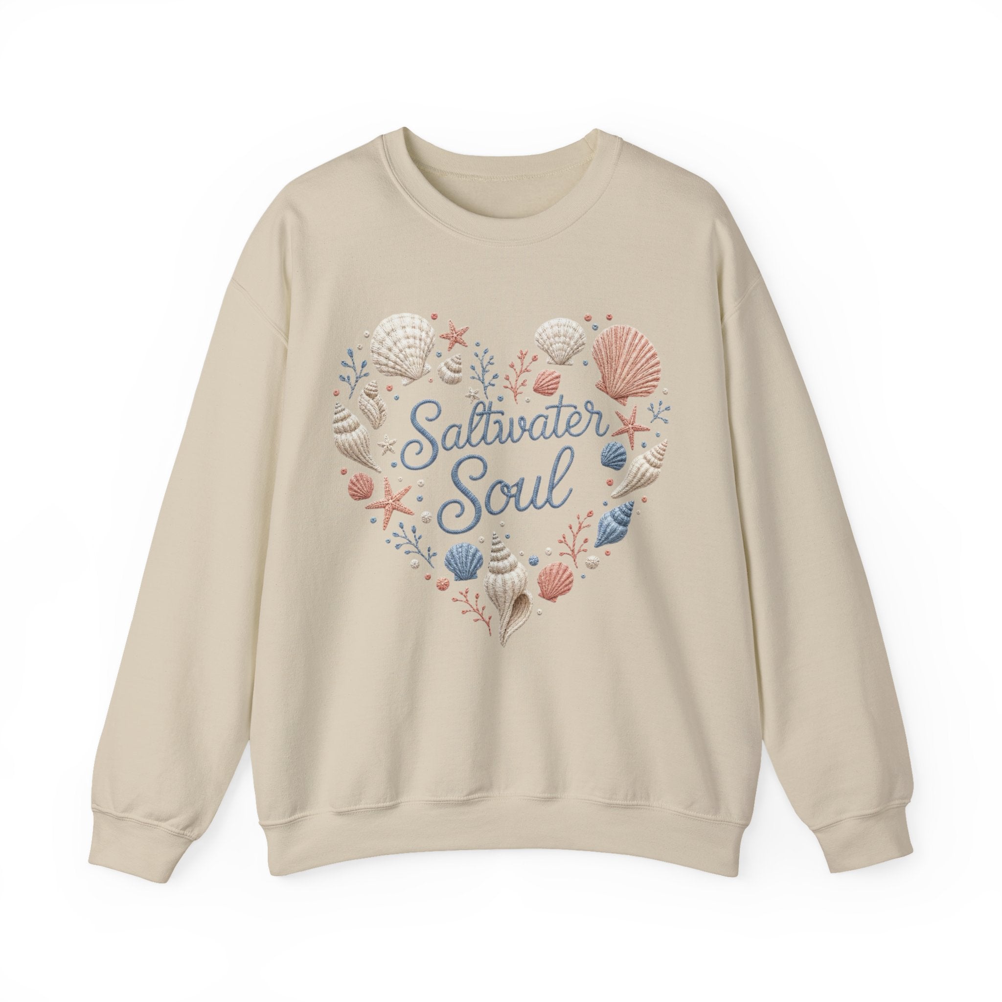 Saltwater Soul Heart Seashell Sweatshirt — Coastal Beach Shell Crewneck