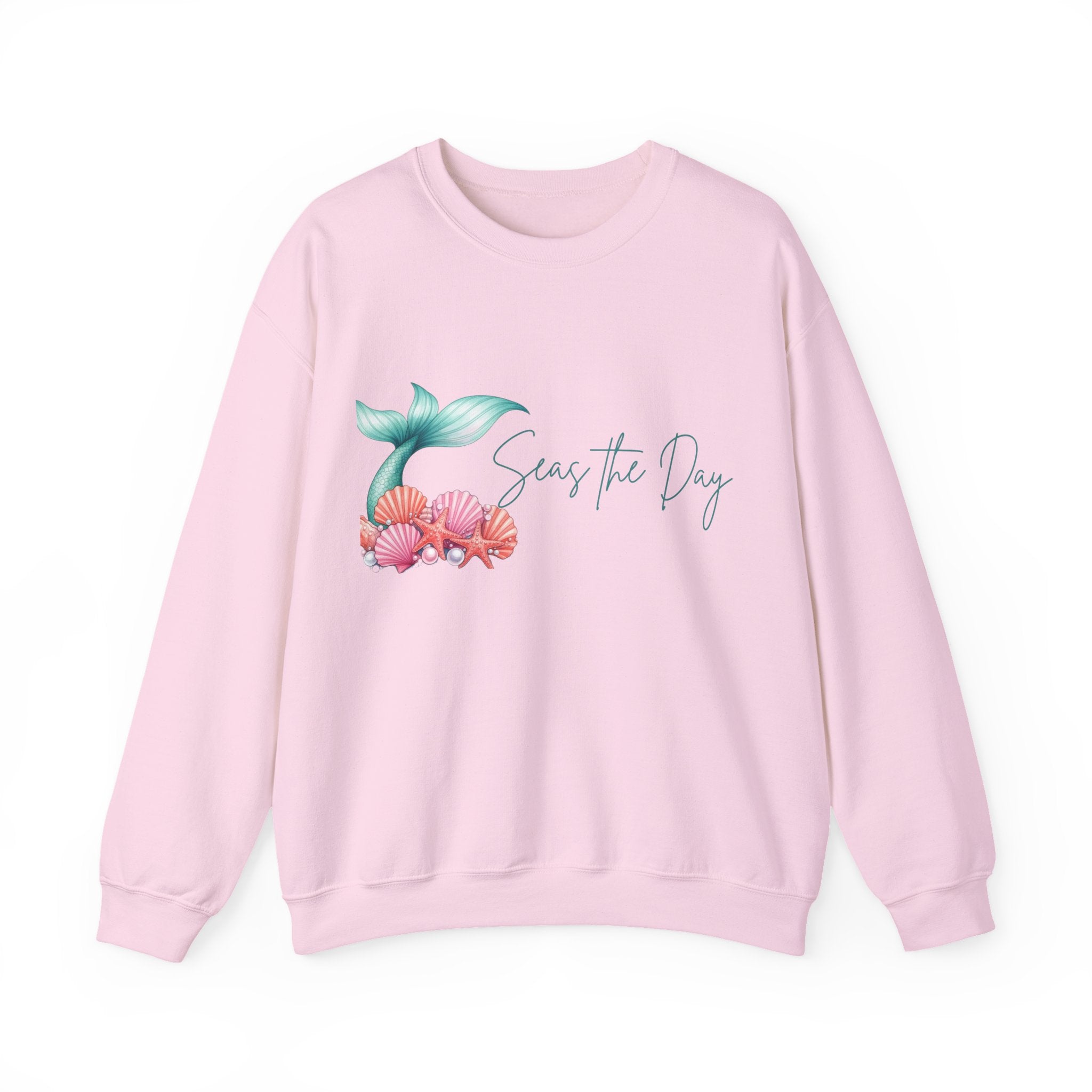 Seas the Day Mermaid Tail Sweatshirt — Coastal Beach Vibes with Seashells