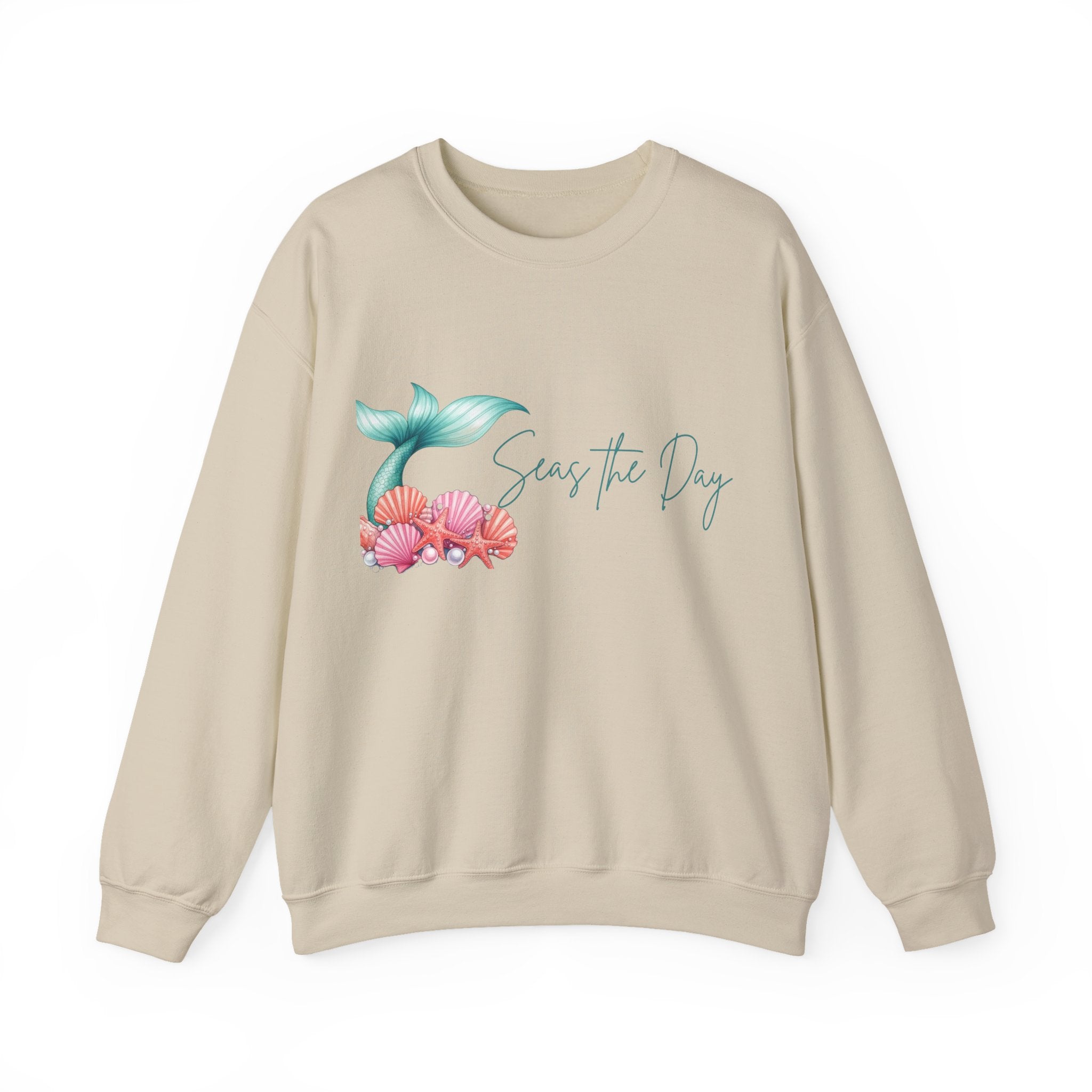 Seas the Day Mermaid Tail Sweatshirt — Coastal Beach Vibes with Seashells