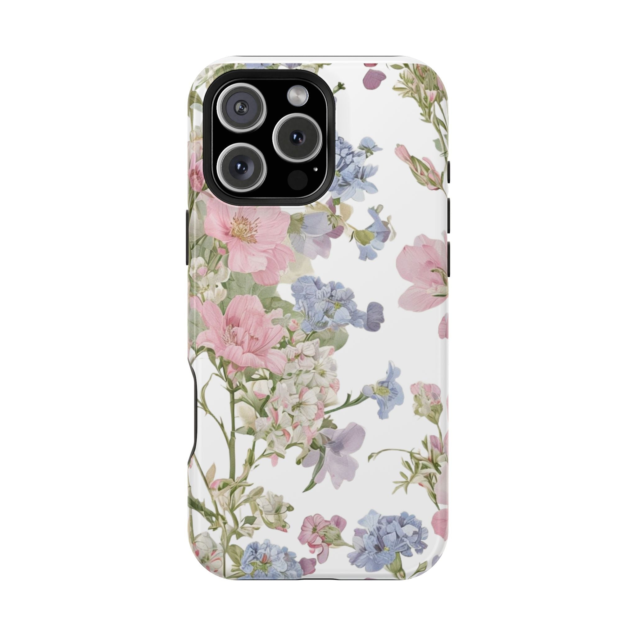 Pink & Blue Wildflower Phone Case — Vintage Cottagecore MagSafe Tough Cover