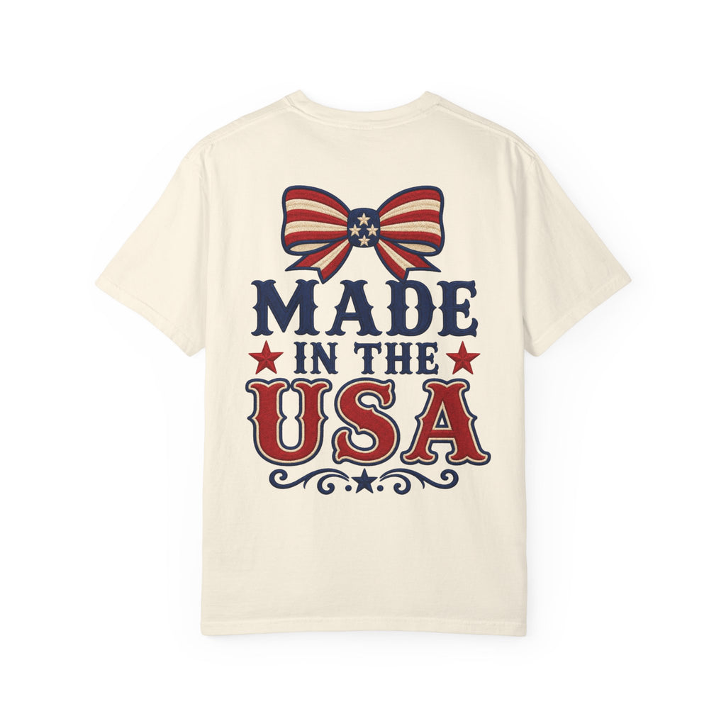 Made in the USA T-shirt | American Flag Bow Patriotic Graphic