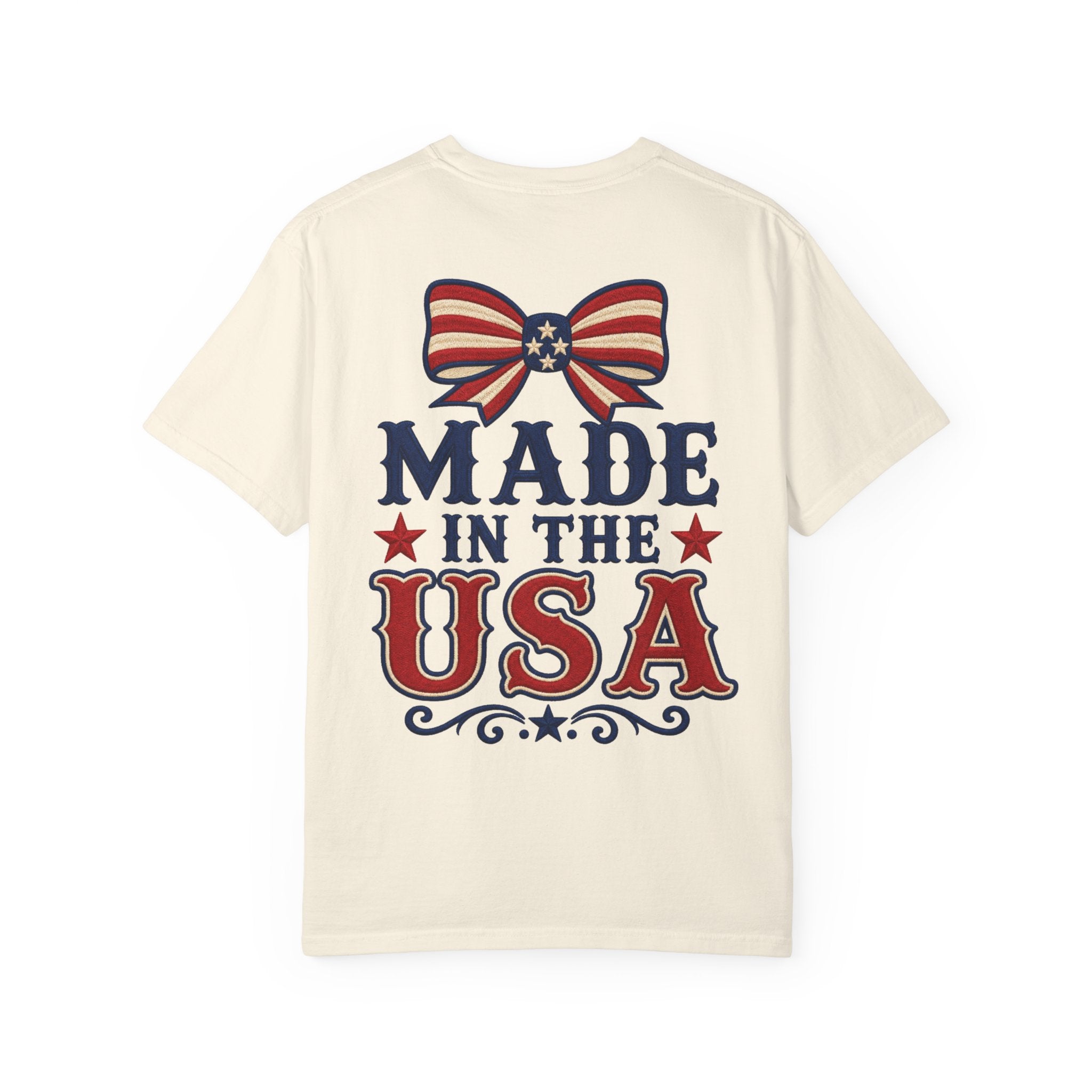 Made in the USA T-shirt | American Flag Bow Patriotic Graphic