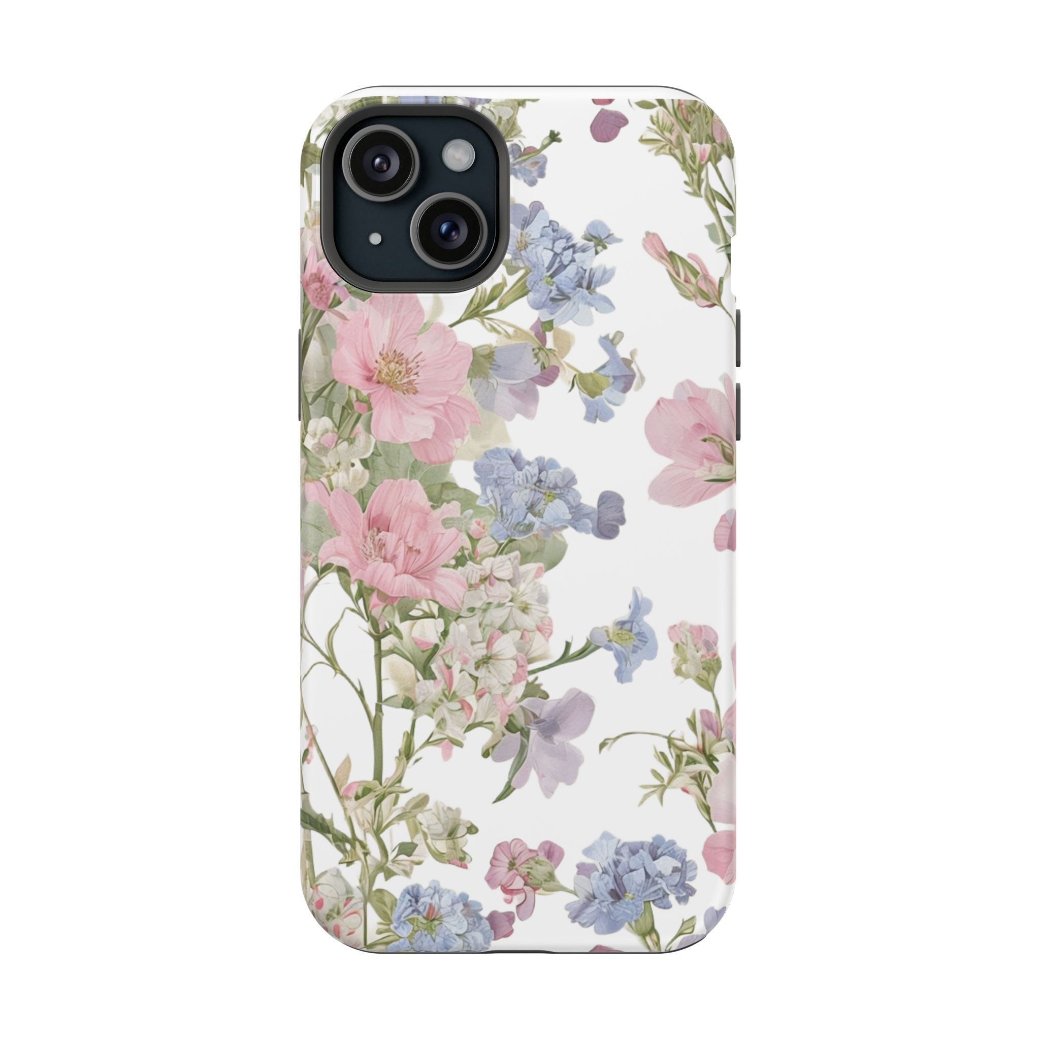 Pink & Blue Wildflower Phone Case — Vintage Cottagecore MagSafe Tough Cover