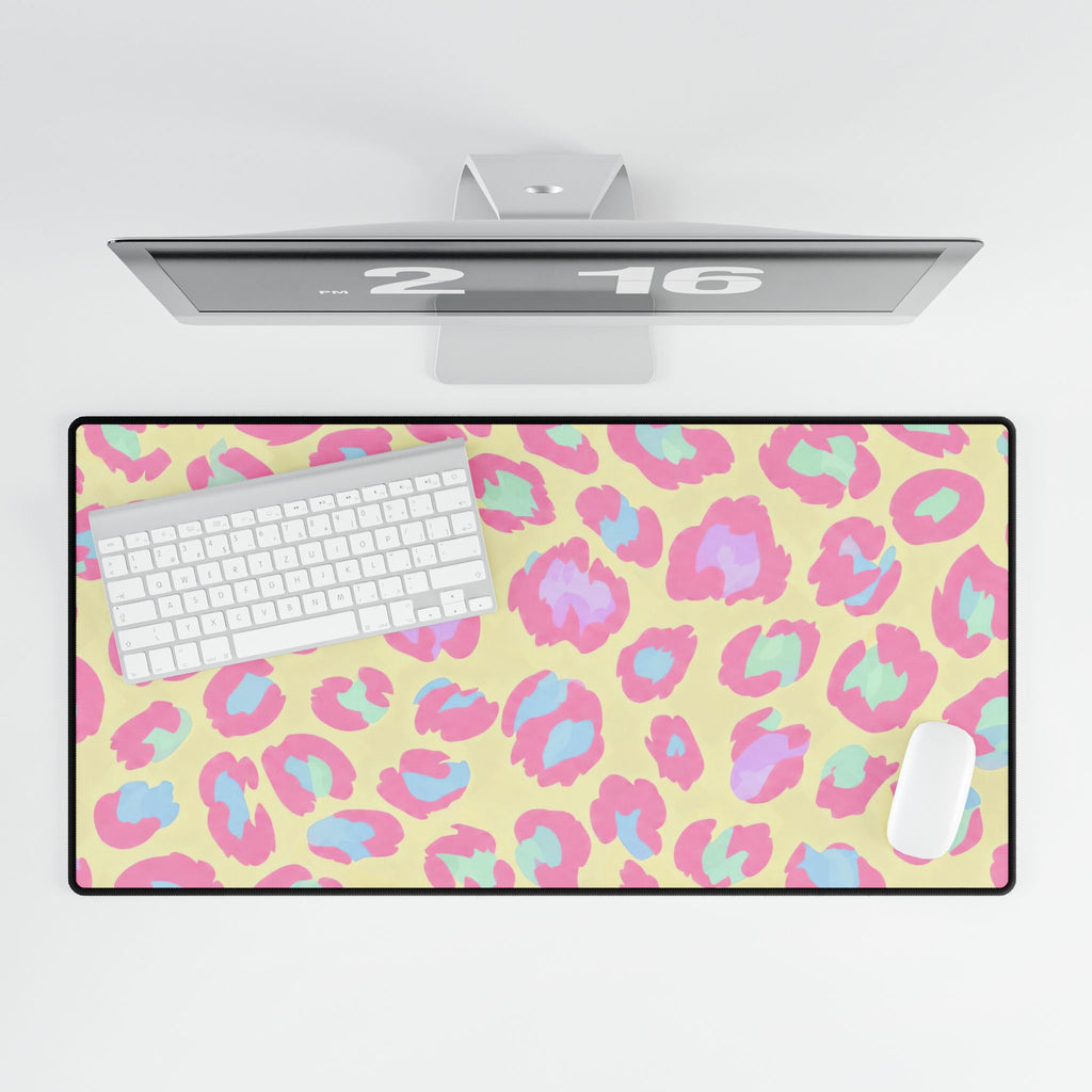 Pastel Leopard Print Desk Mat | Pink Yellow Blue