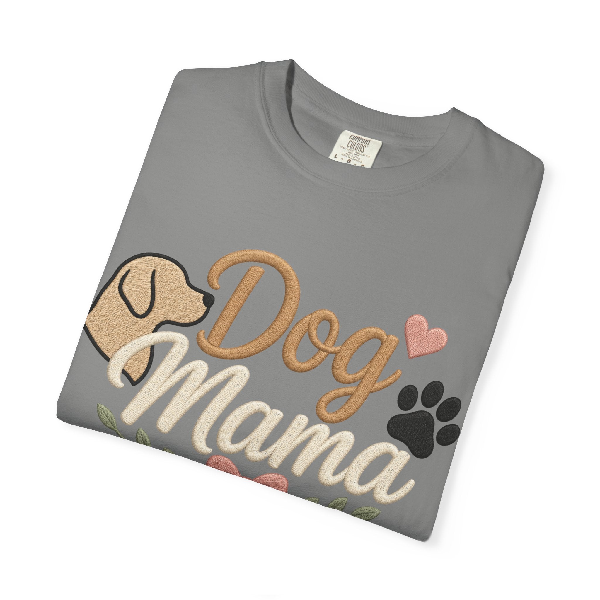 Dog Mama Paw Print embroidered patchwork T-shirt | Dog Mom Shirt