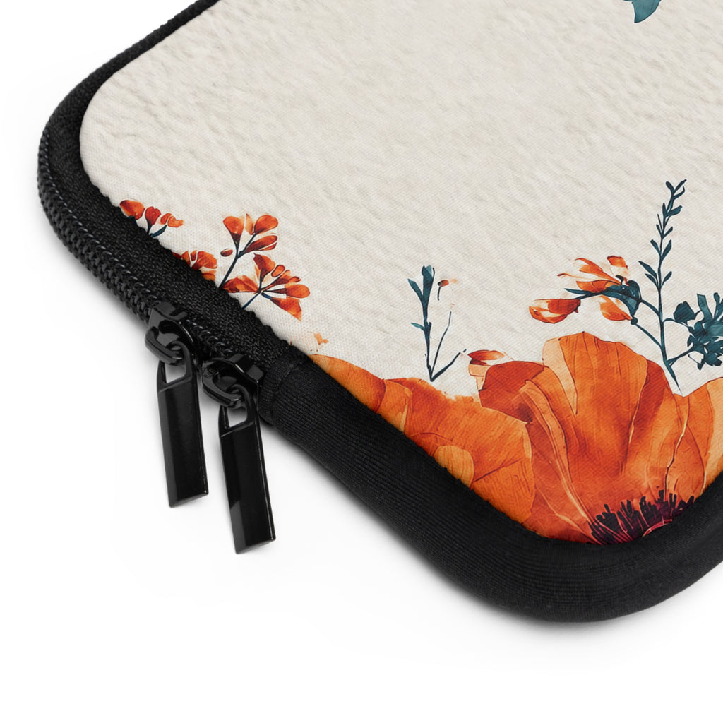 Orange Poppy Laptop Sleeve | Vibrant Watercolor Botanical Tech Cover