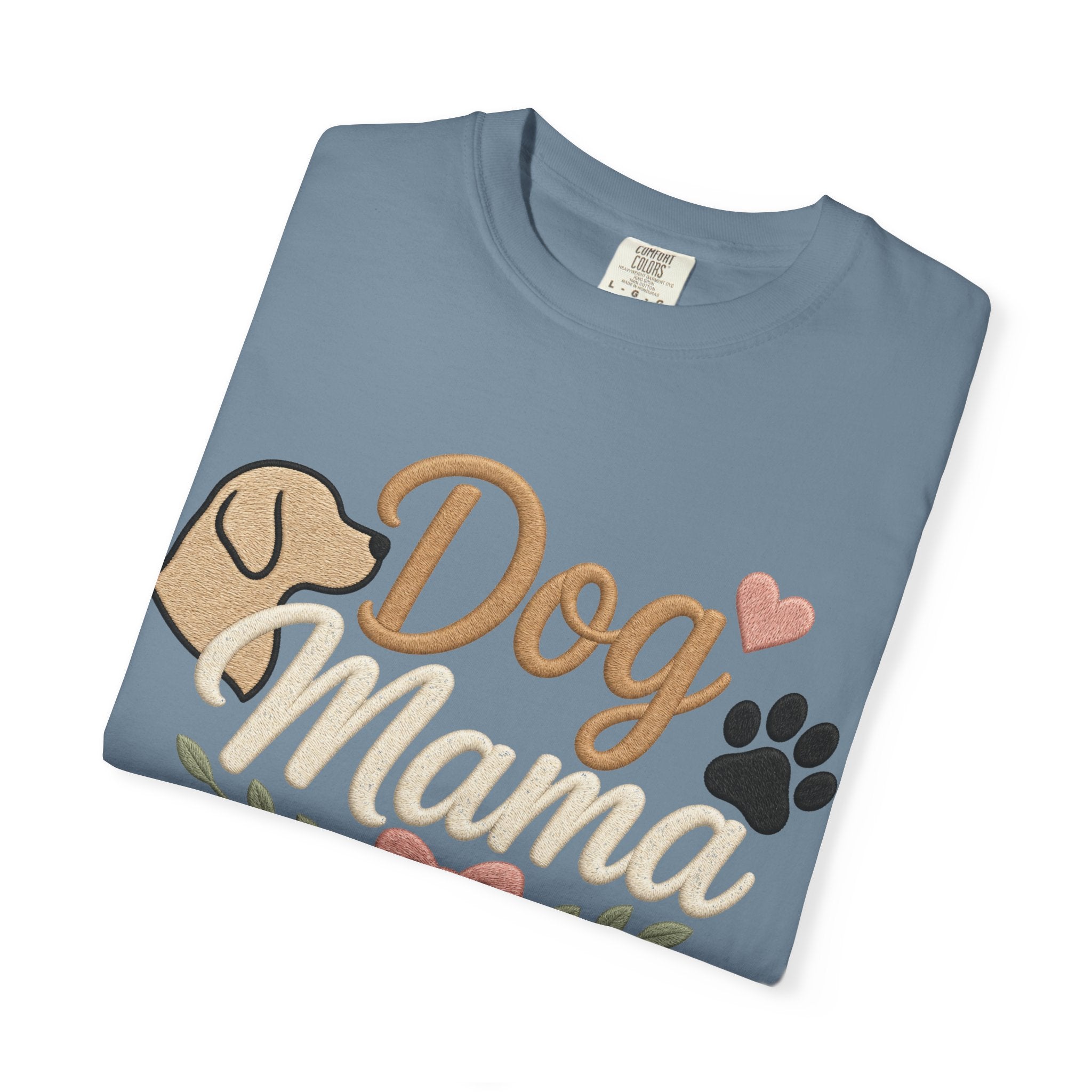Dog Mama Paw Print embroidered patchwork T-shirt | Dog Mom Shirt