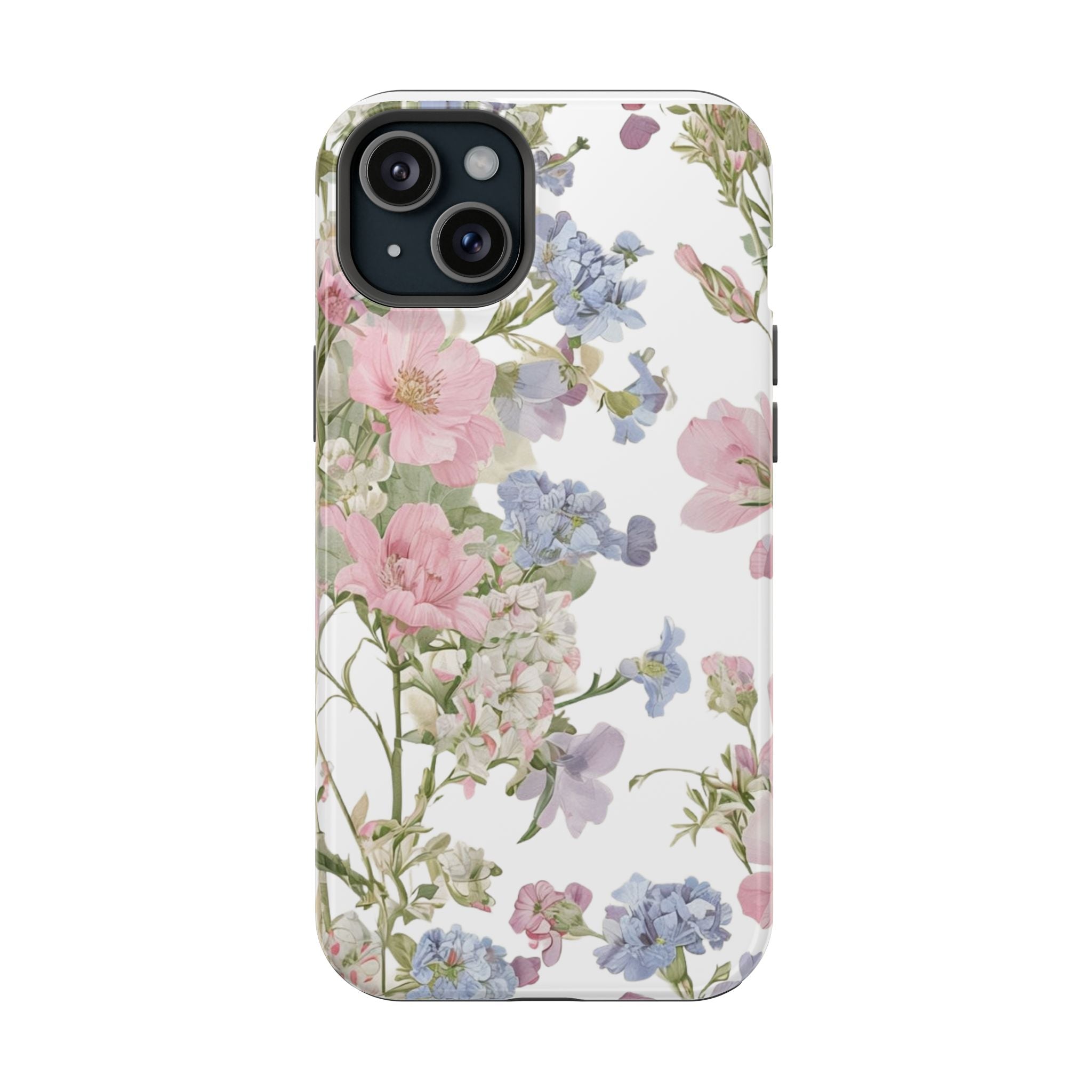 Pink & Blue Wildflower Phone Case — Vintage Cottagecore MagSafe Tough Cover