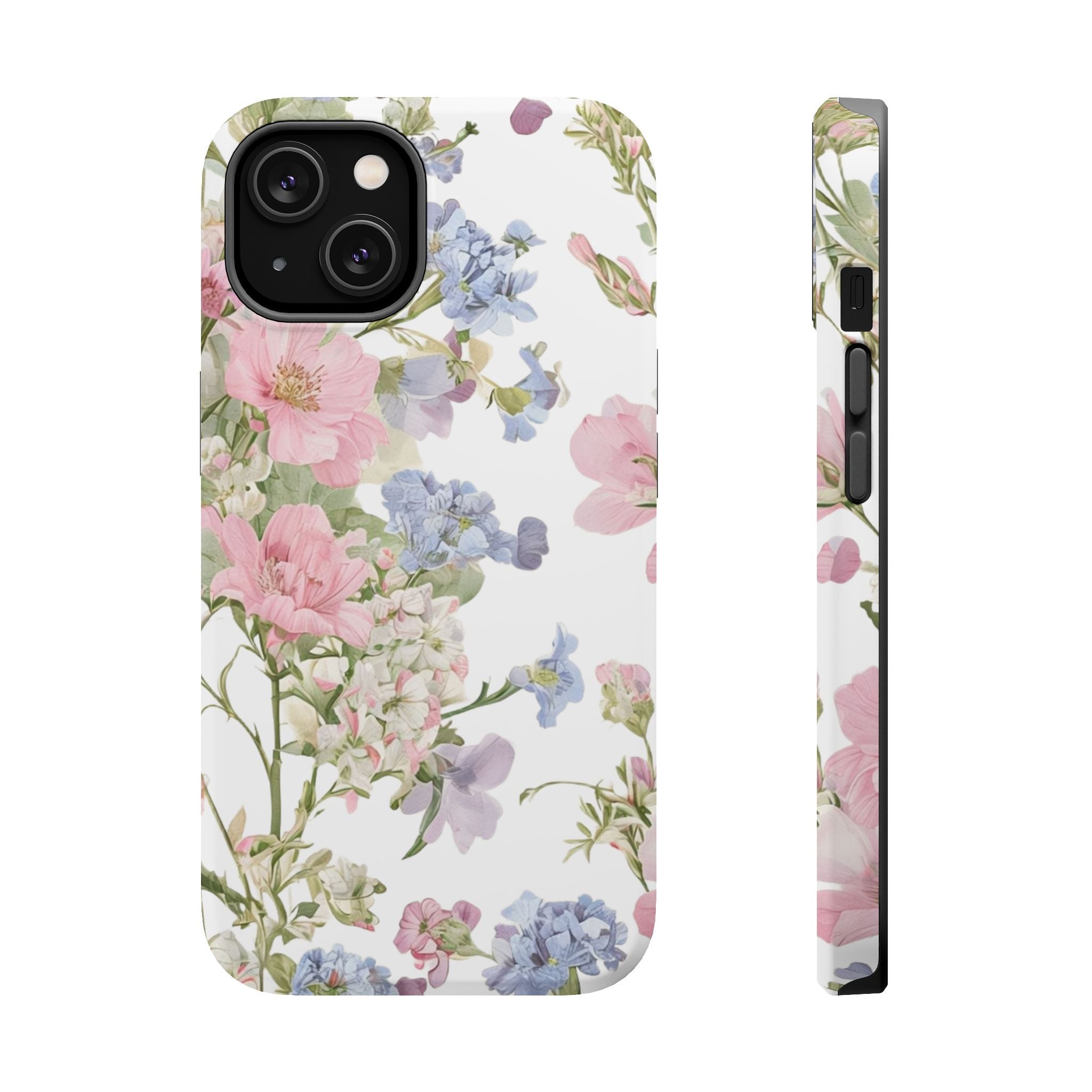 Pink & Blue Wildflower Phone Case — Vintage Cottagecore MagSafe Tough Cover