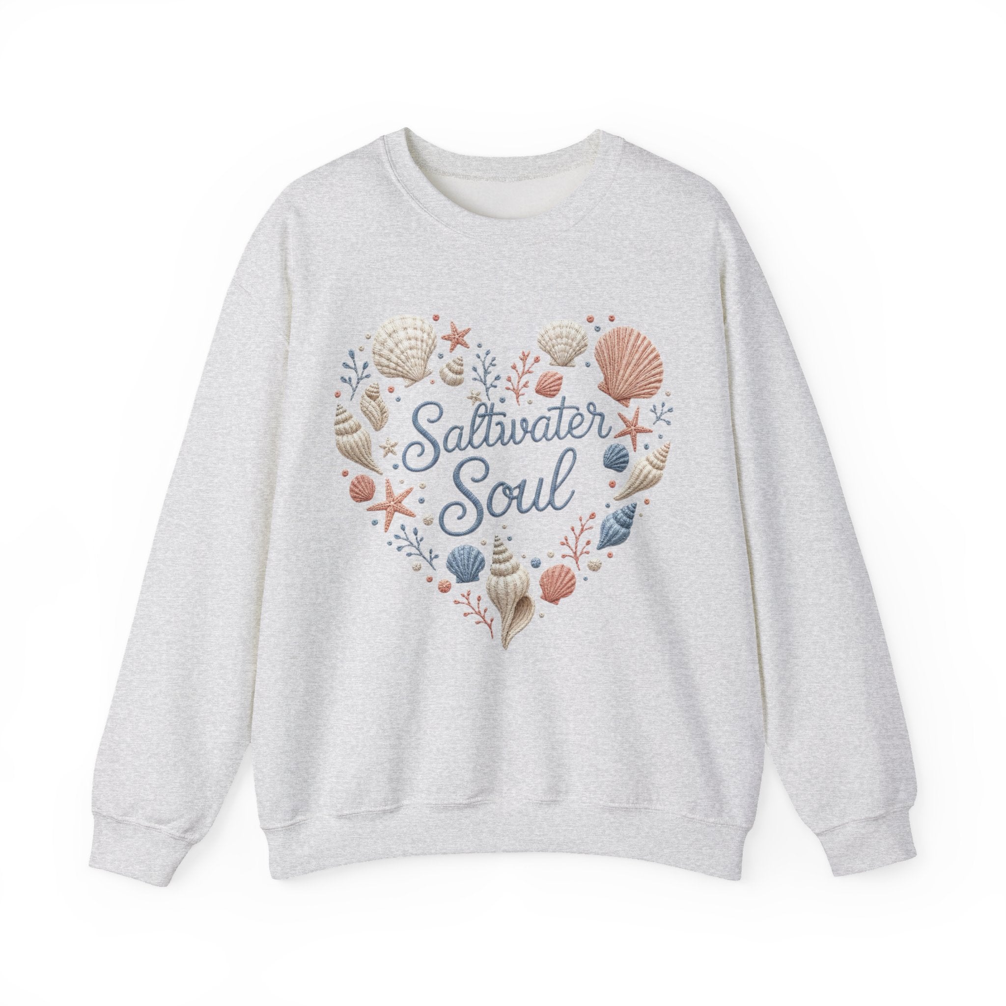 Saltwater Soul Heart Seashell Sweatshirt — Coastal Beach Shell Crewneck