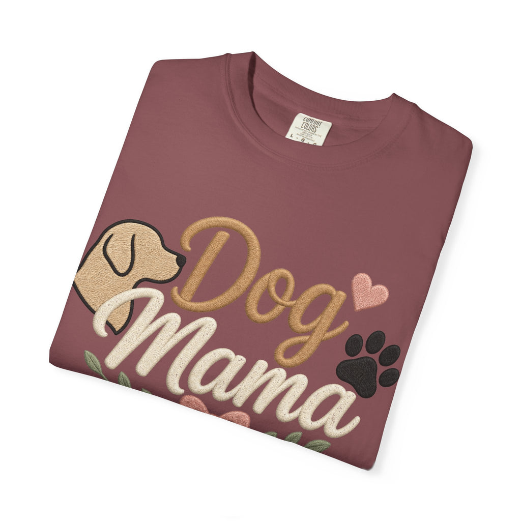 Dog Mama Paw Print embroidered patchwork T-shirt | Dog Mom Shirt