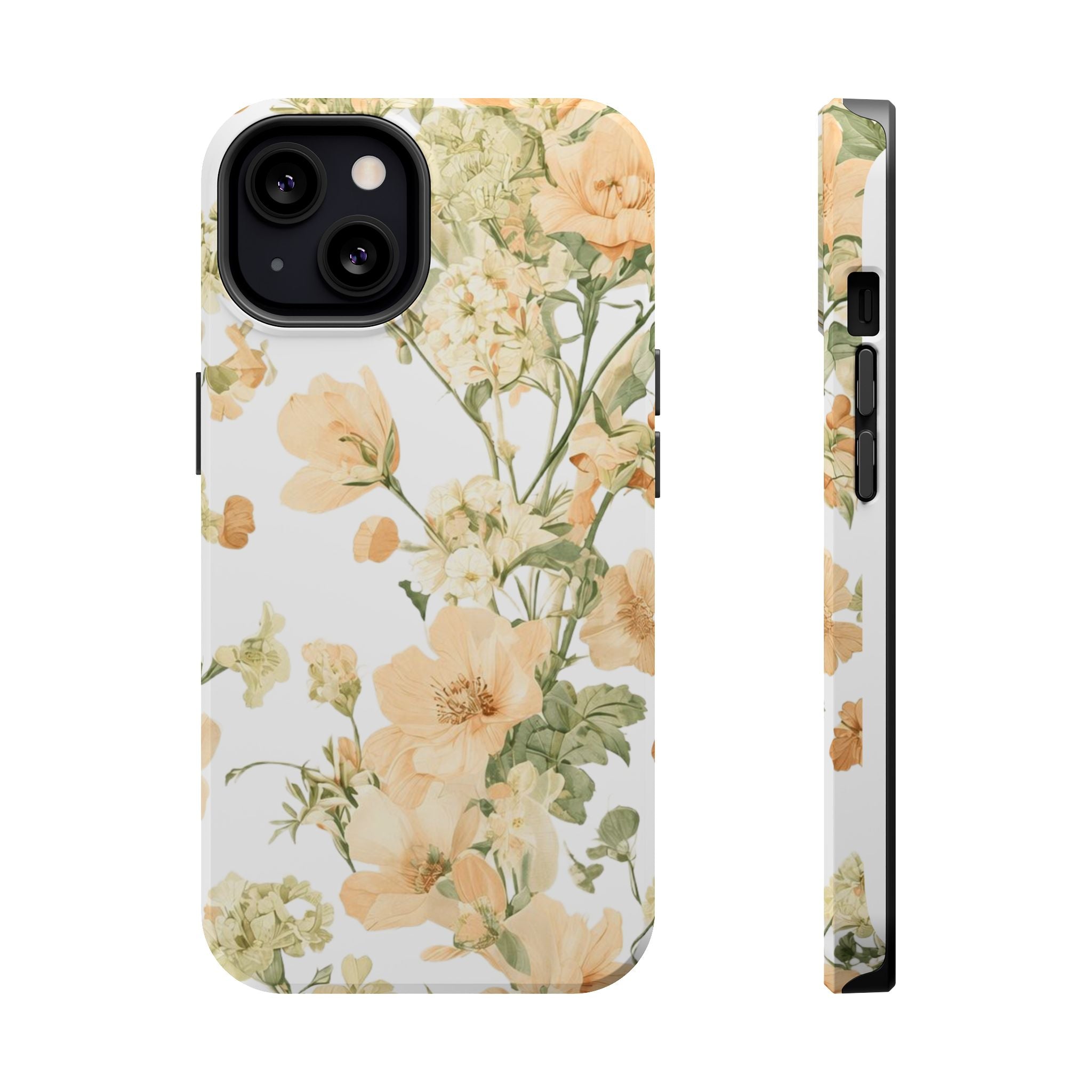 Peach Vintage Floral Phone Case — Cottagecore MagSafe Tough Cover
