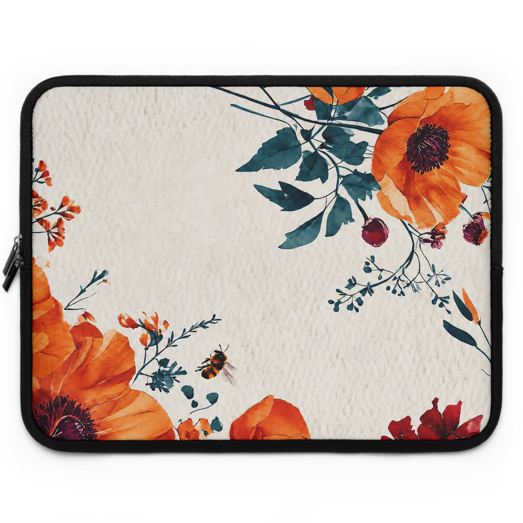 Orange Poppy Laptop Sleeve | Vibrant Watercolor Botanical Tech Cover