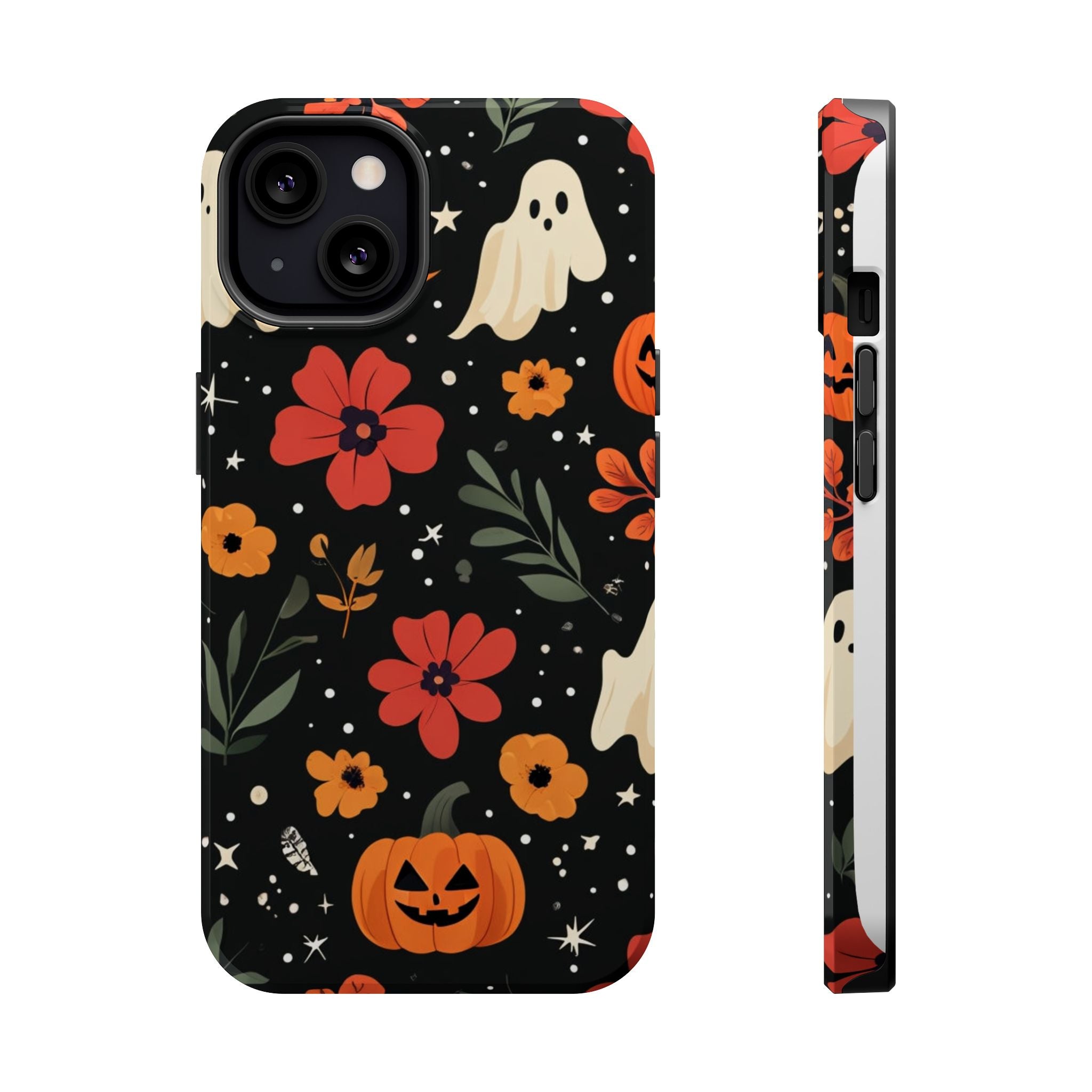 Halloween Ghost & Pumpkin Floral Phone Case — Spooky Cottagecore MagSafe Tough Cover