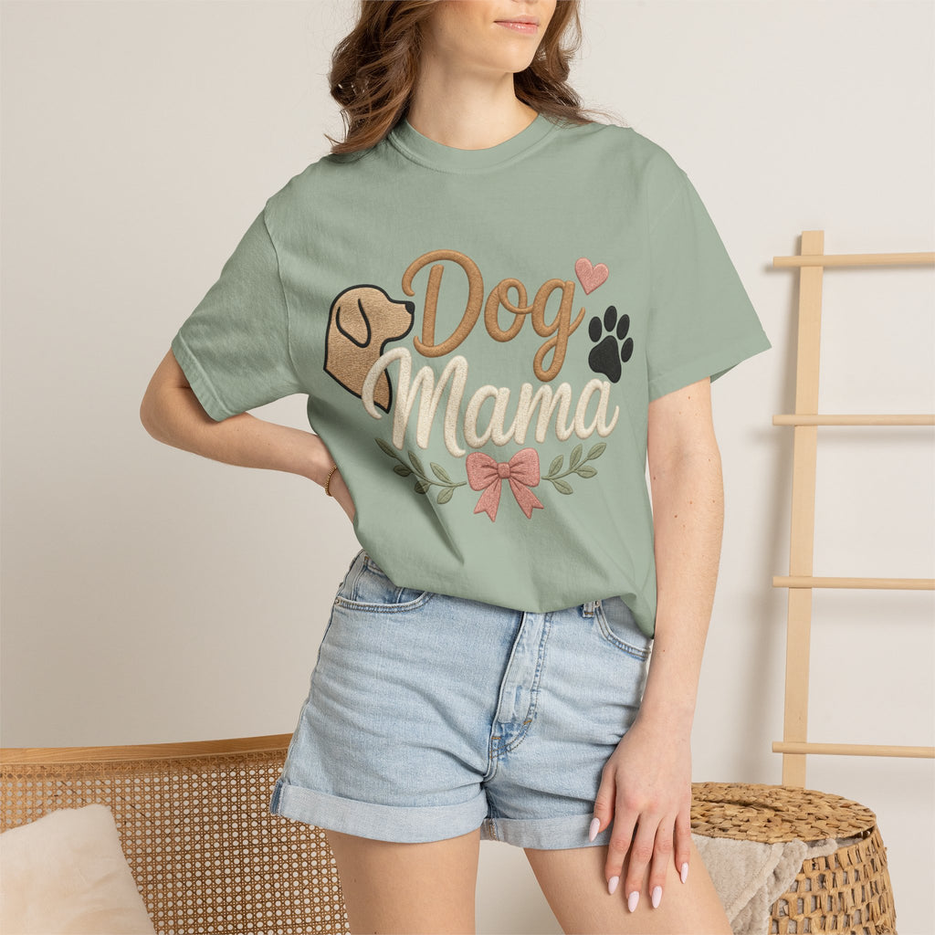 Dog Mama Paw Print embroidered patchwork T-shirt | Dog Mom Shirt