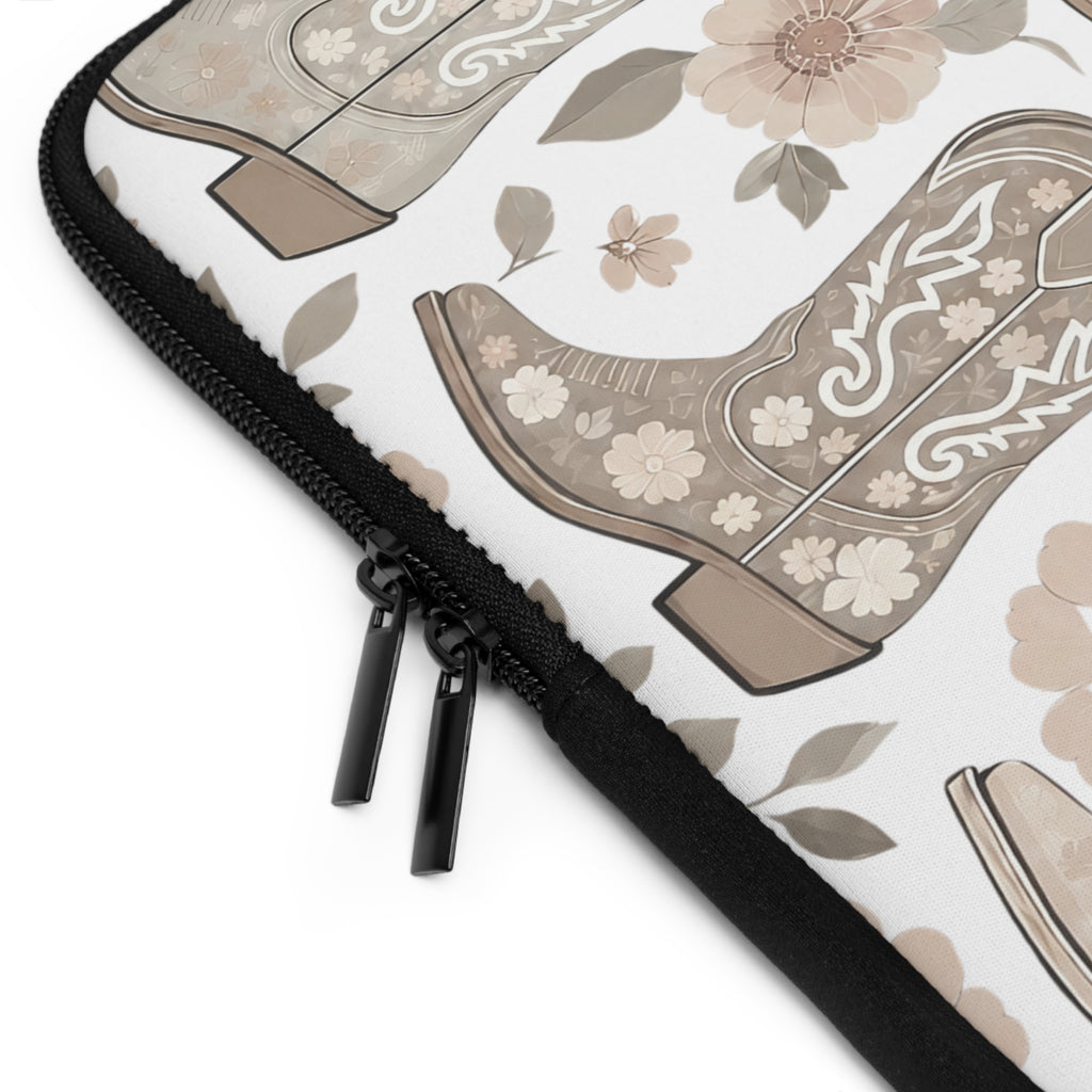 Neutral Cowboy Boot Laptop Sleeve | Tan Western Floral Tech Cover