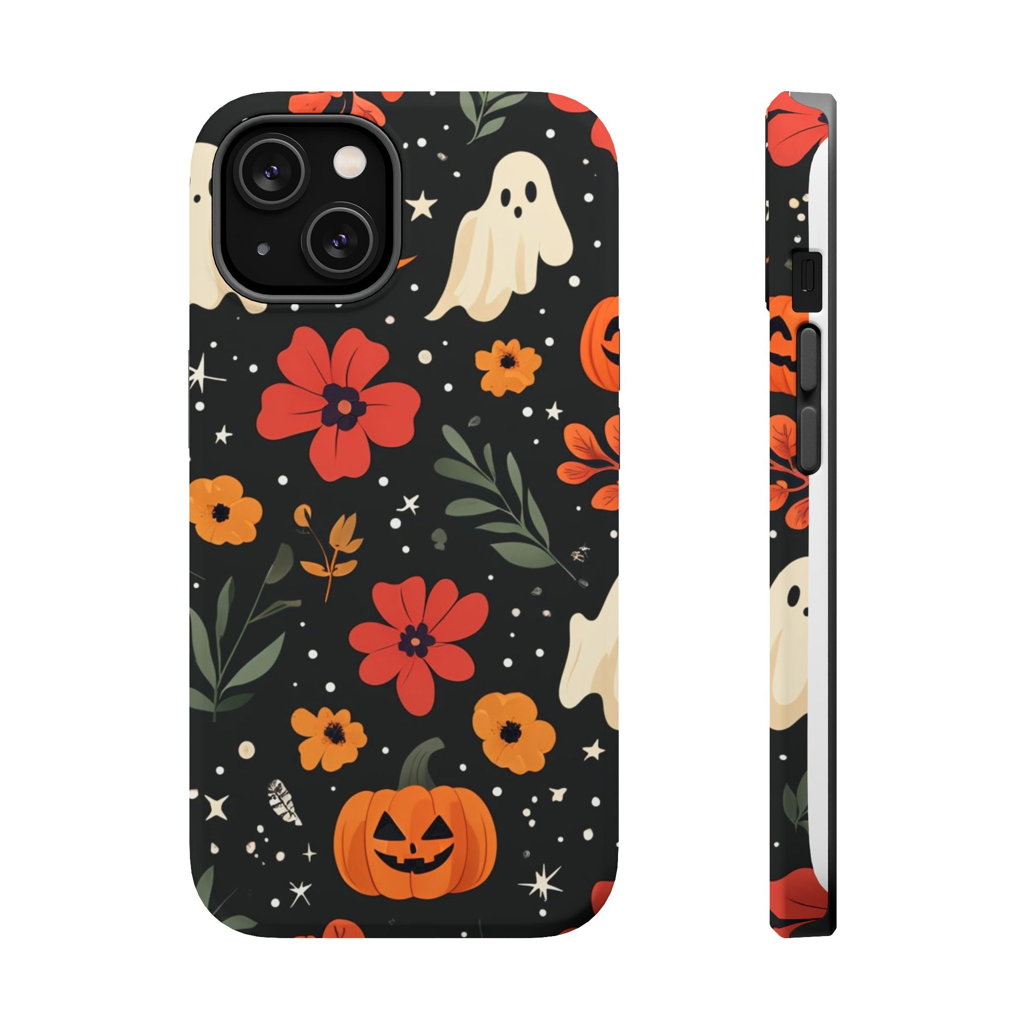 Halloween Ghost & Pumpkin Floral Phone Case — Spooky Cottagecore MagSafe Tough Cover
