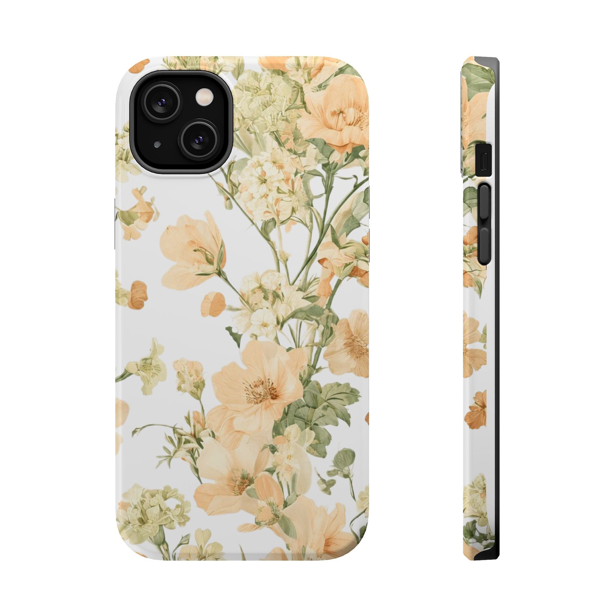 Peach Vintage Floral Phone Case — Cottagecore MagSafe Tough Cover