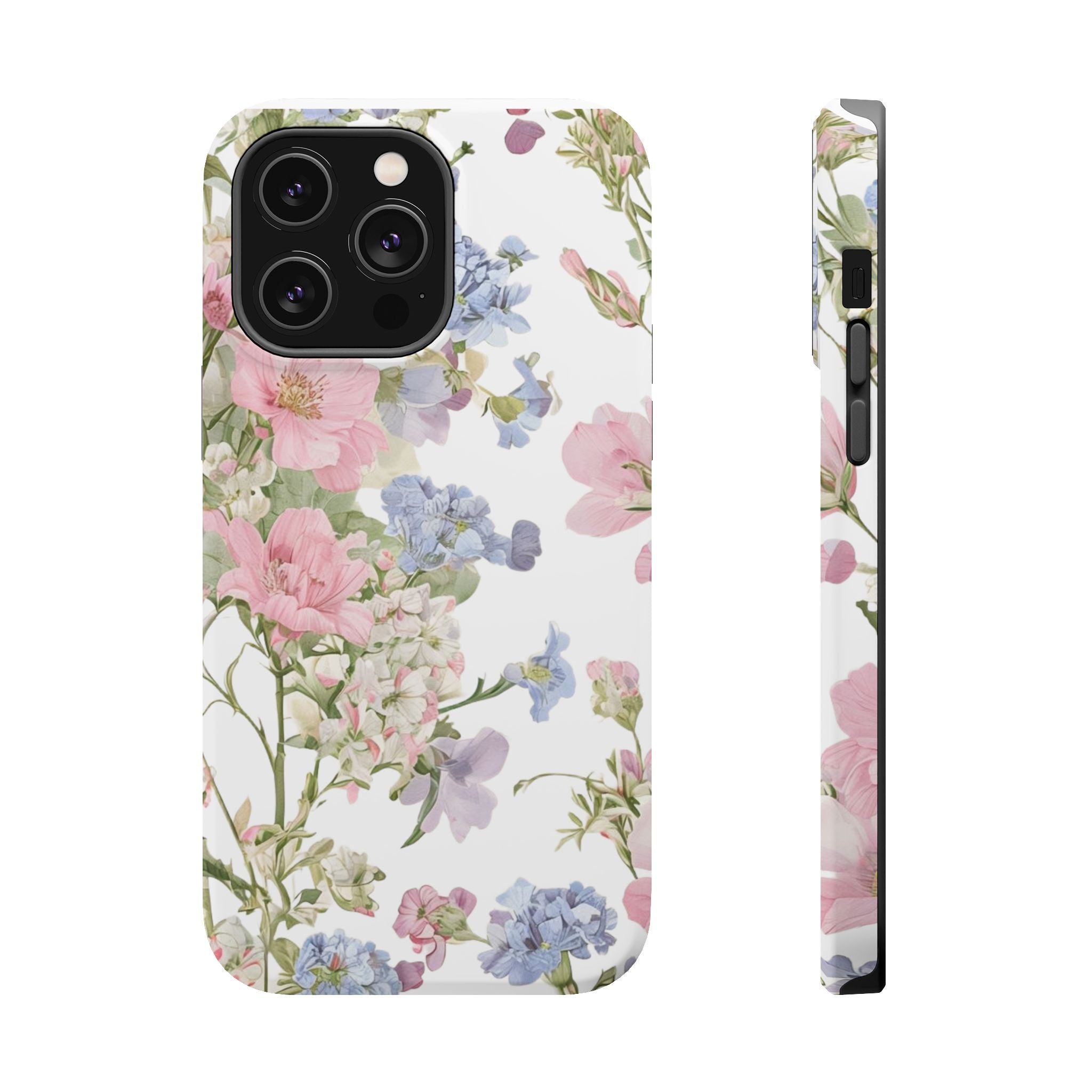 Pink & Blue Wildflower Phone Case — Vintage Cottagecore MagSafe Tough Cover