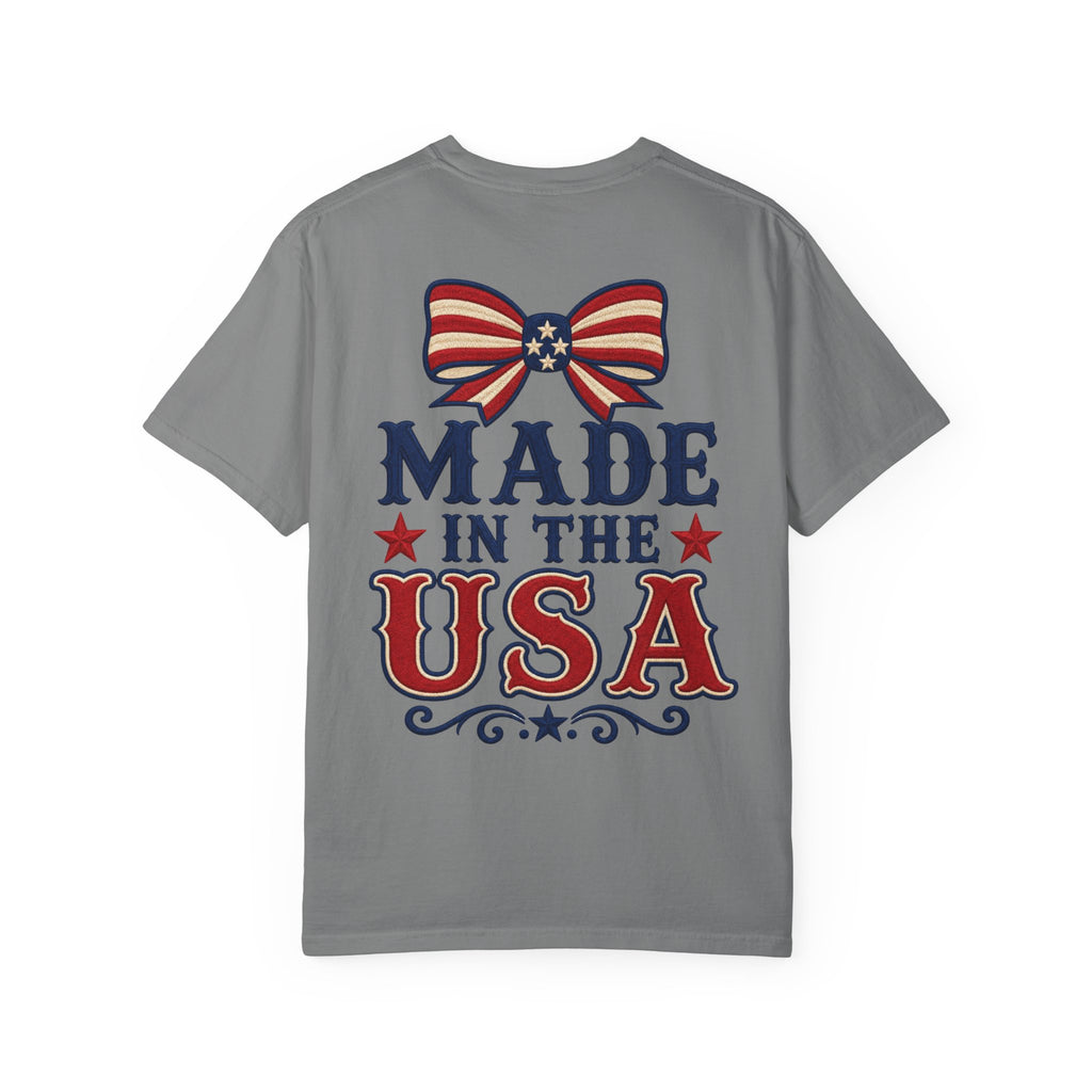 Made in the USA T-shirt | American Flag Bow Patriotic Graphic