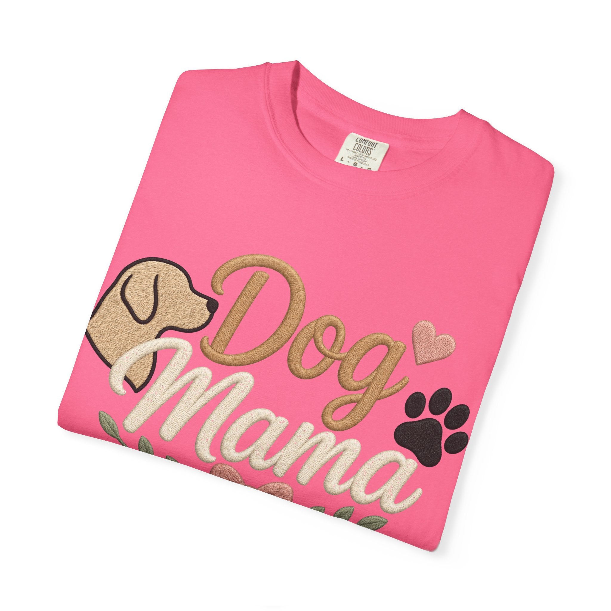 Dog Mama Paw Print embroidered patchwork T-shirt | Dog Mom Shirt