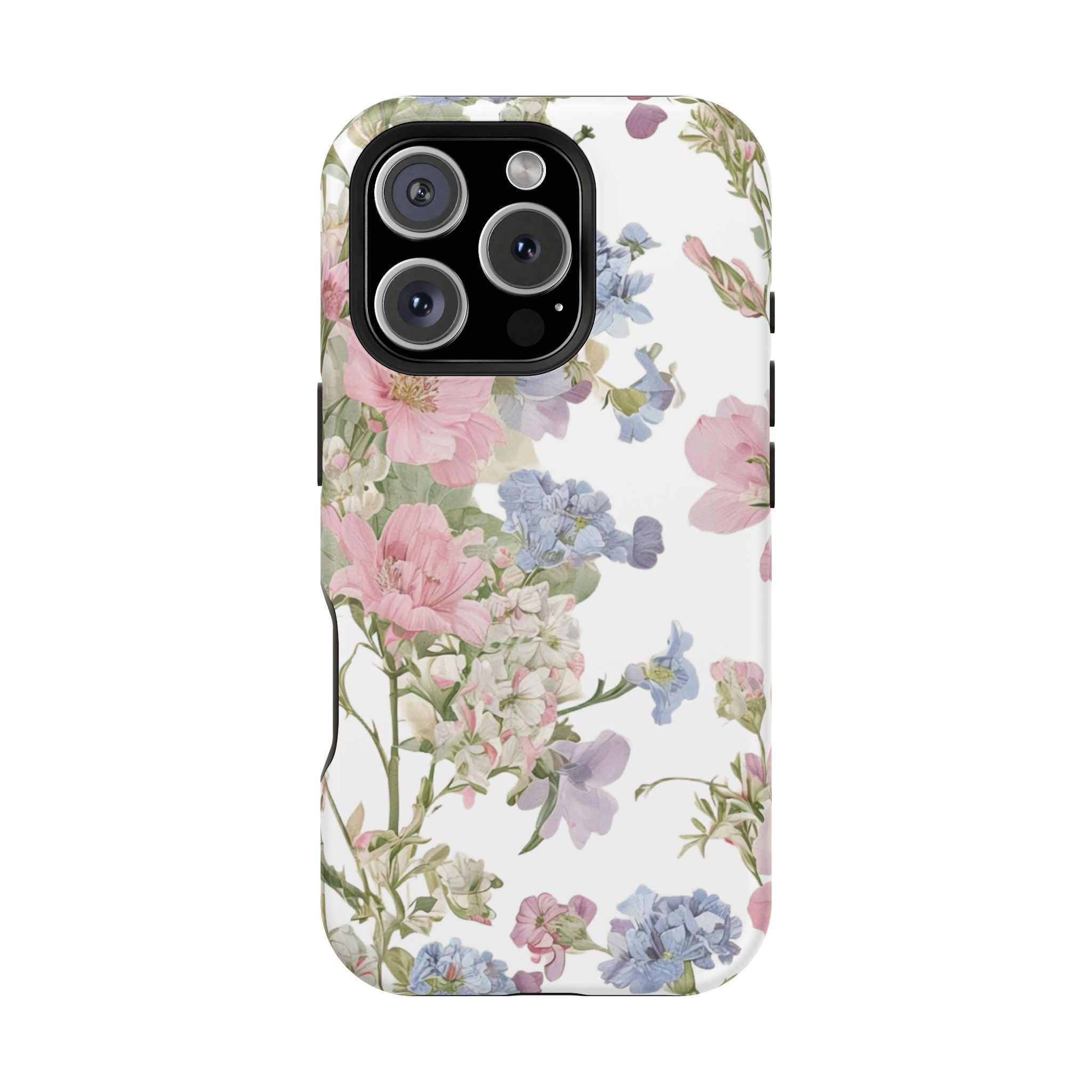 Pink & Blue Wildflower Phone Case — Vintage Cottagecore MagSafe Tough Cover