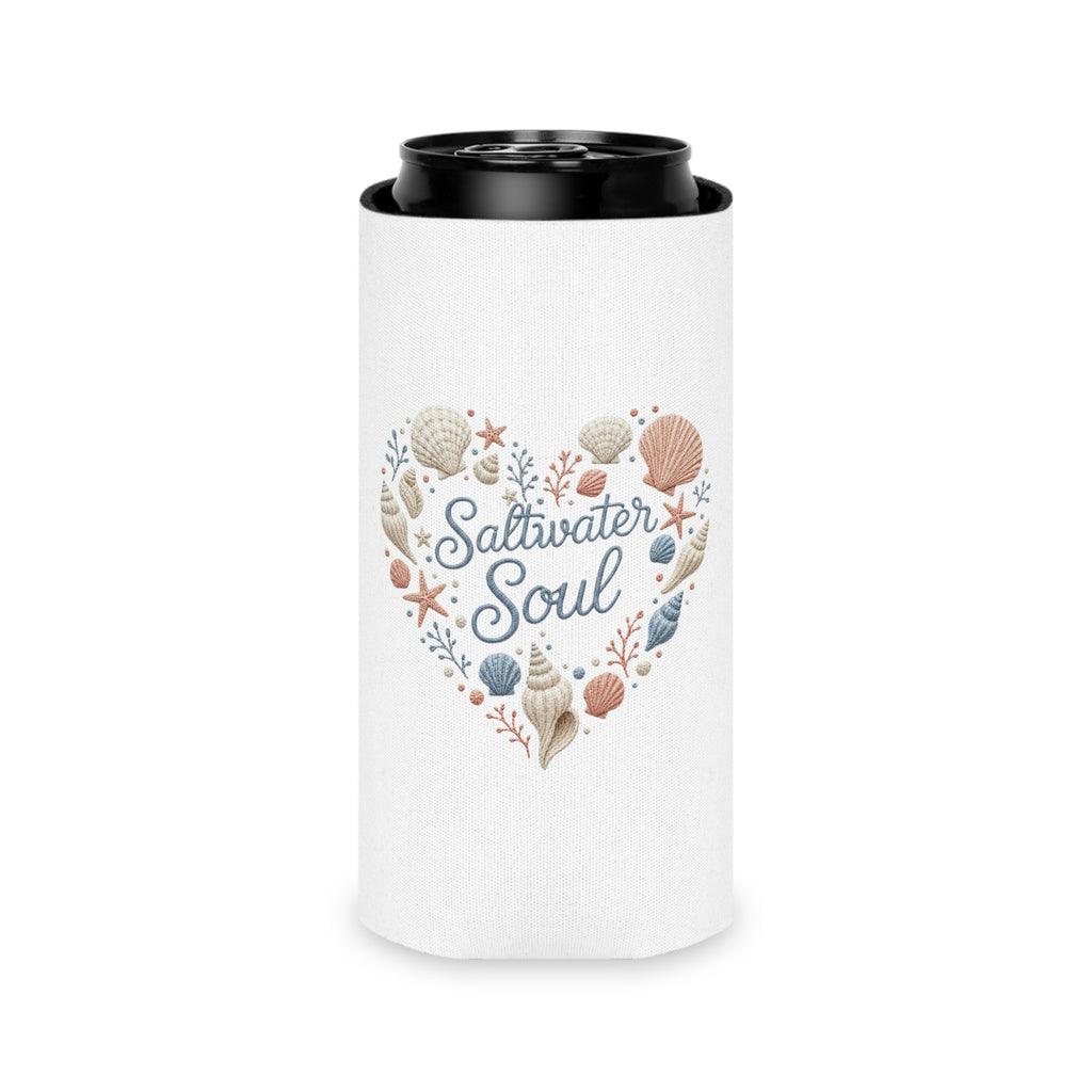 Saltwater Soul Can Cooler | Beach Shell Heart Design