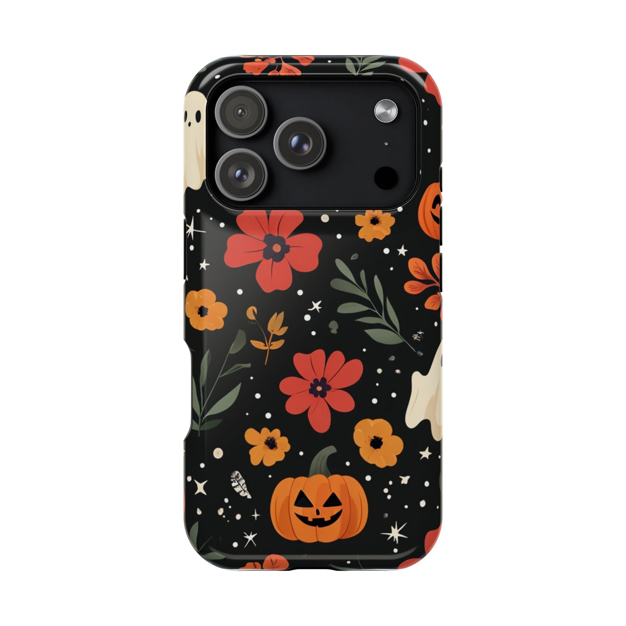 Halloween Ghost & Pumpkin Floral Phone Case — Spooky Cottagecore MagSafe Tough Cover