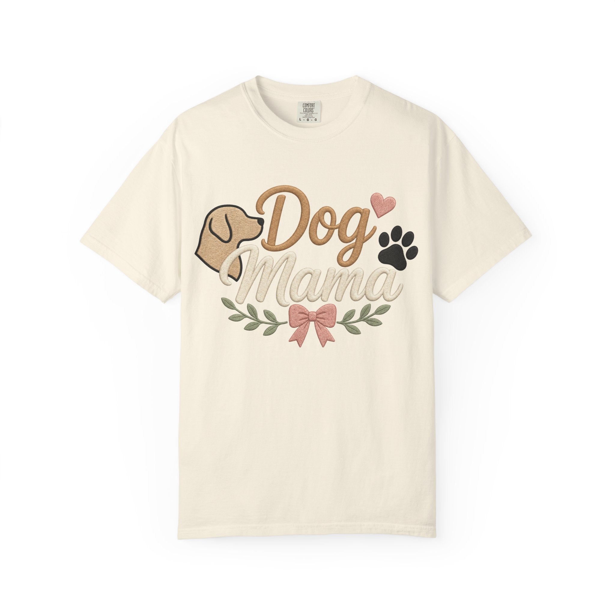 Dog Mama Paw Print embroidered patchwork T-shirt | Dog Mom Shirt