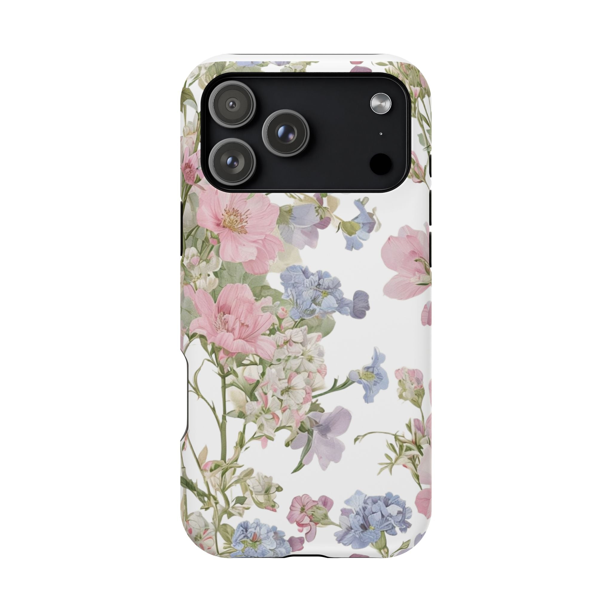 Pink & Blue Wildflower Phone Case — Vintage Cottagecore MagSafe Tough Cover