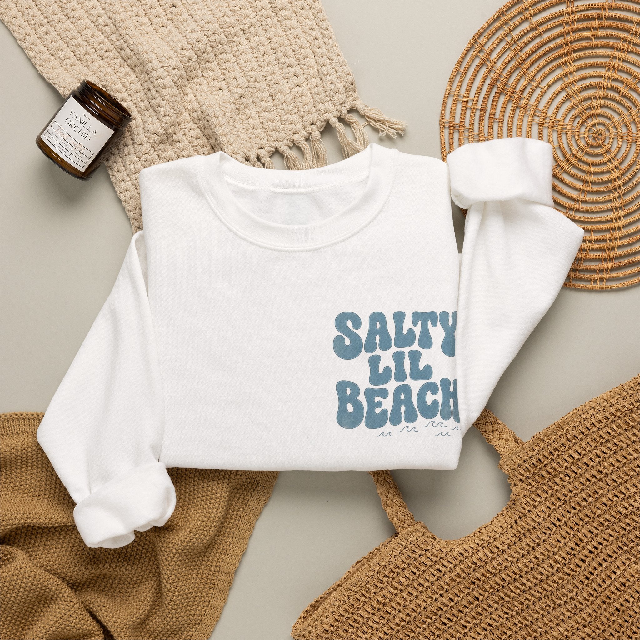 Salty Lil Beach Sweatshirt | Retro Wave Beach Text Crewneck