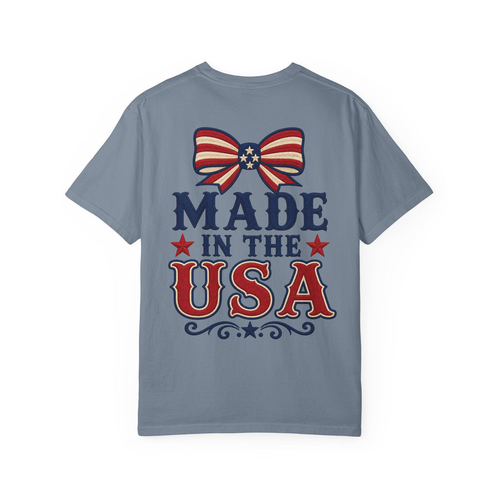 Made in the USA T-shirt | American Flag Bow Patriotic Graphic