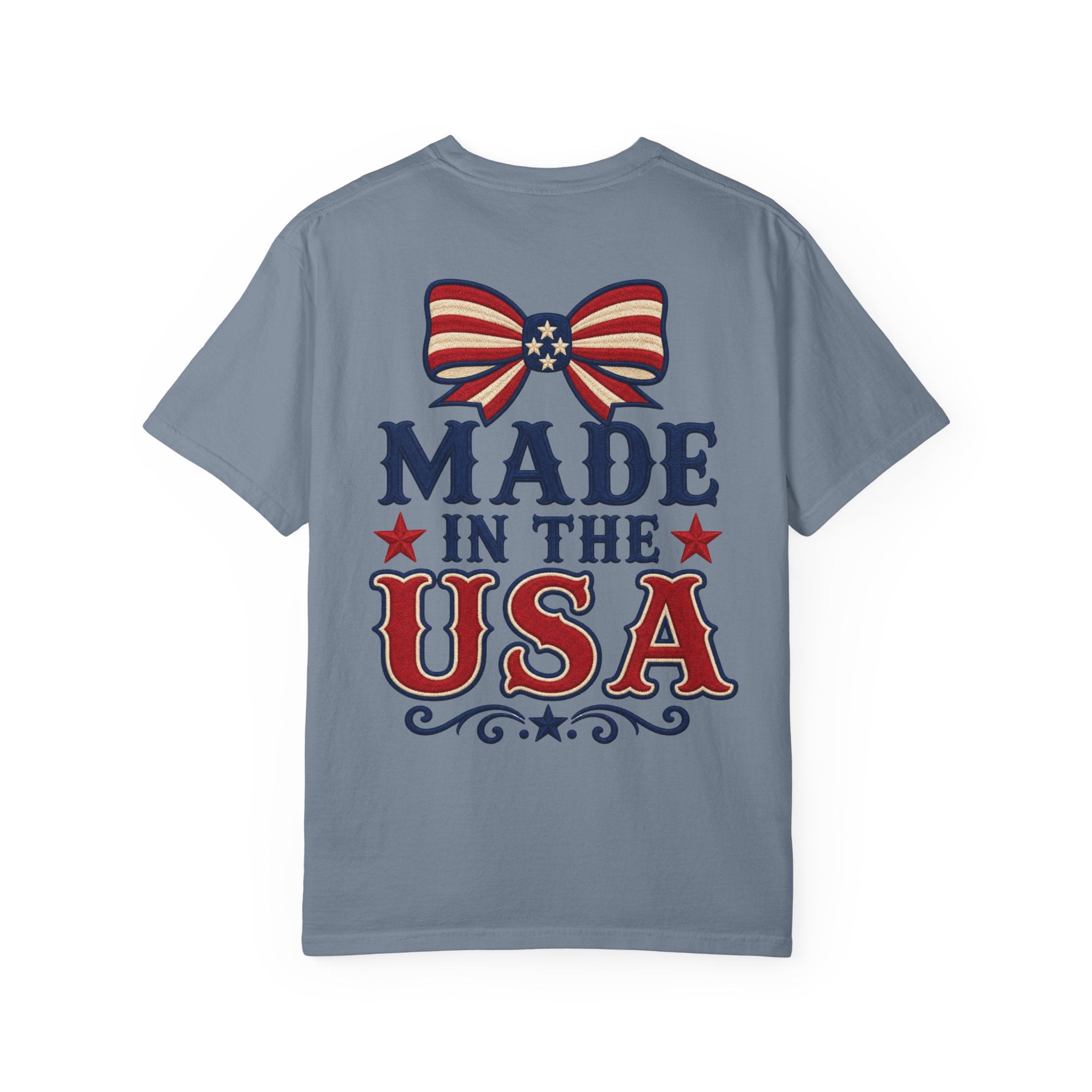 Made in the USA T-shirt | American Flag Bow Patriotic Graphic