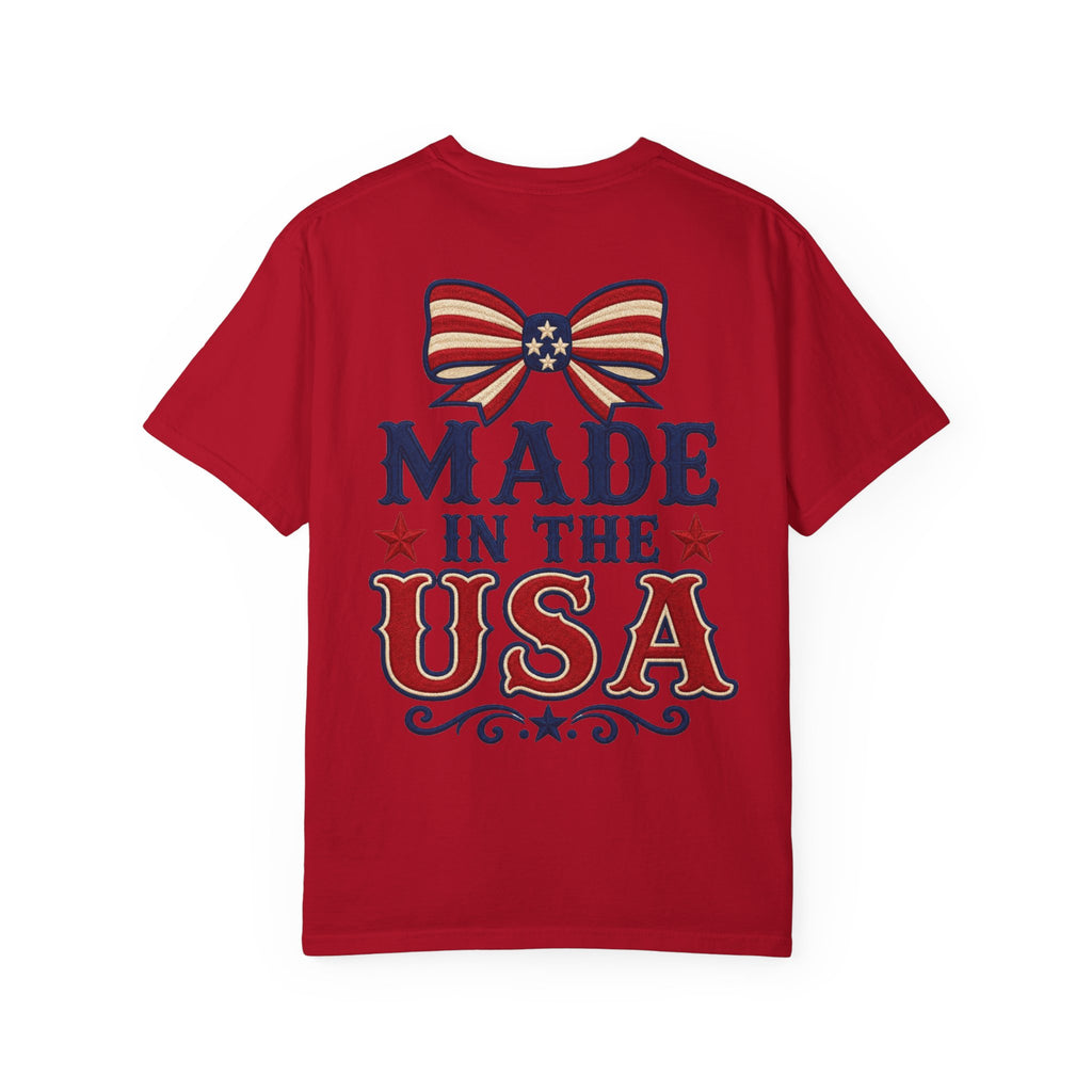 Made in the USA T-shirt | American Flag Bow Patriotic Graphic