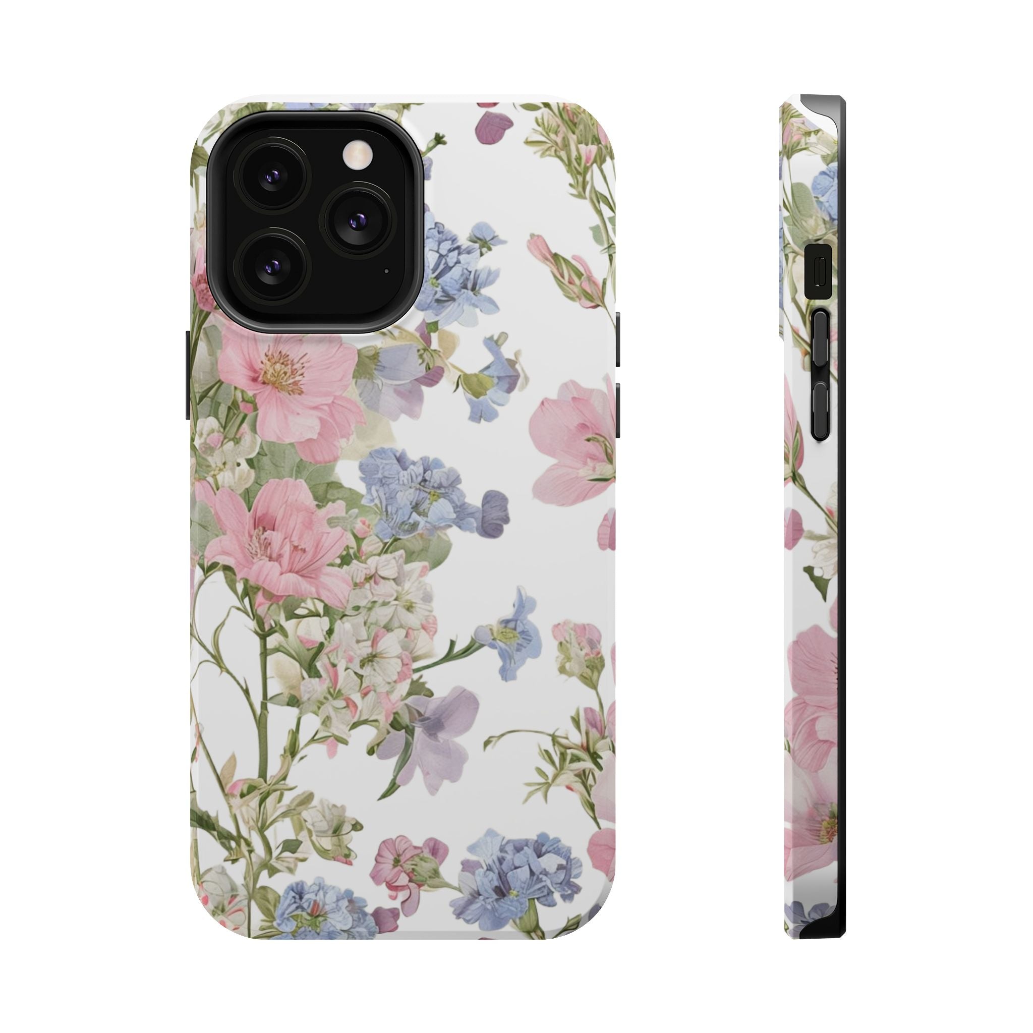 Pink & Blue Wildflower Phone Case — Vintage Cottagecore MagSafe Tough Cover