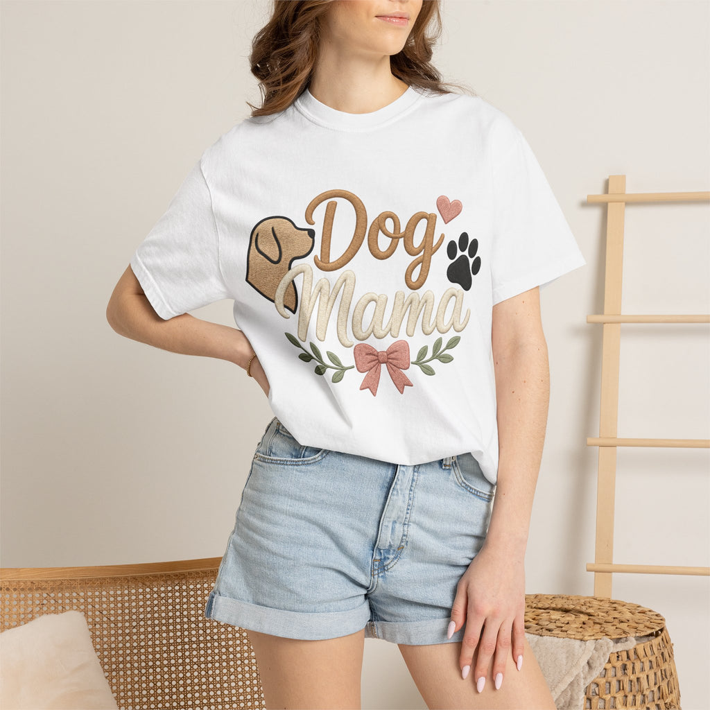 Dog Mama Paw Print embroidered patchwork T-shirt | Dog Mom Shirt