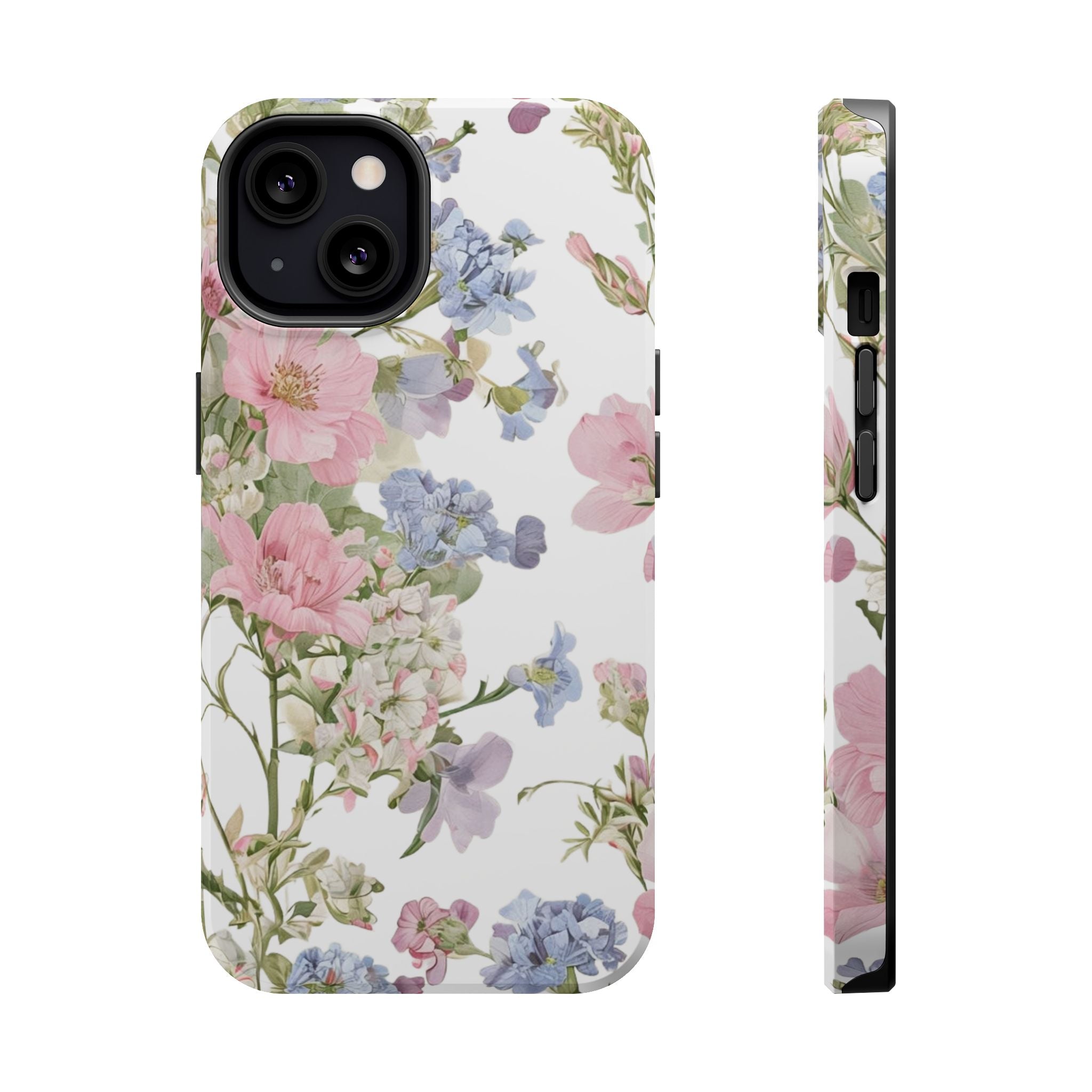 Pink & Blue Wildflower Phone Case — Vintage Cottagecore MagSafe Tough Cover
