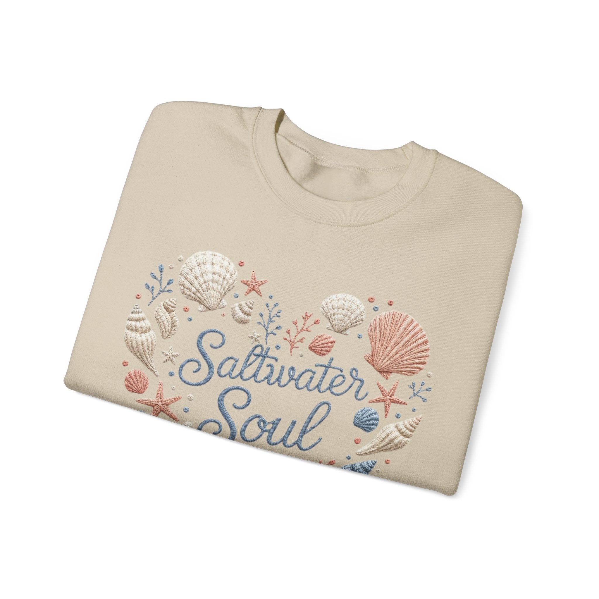 Saltwater Soul Heart Seashell Sweatshirt — Coastal Beach Shell Crewneck