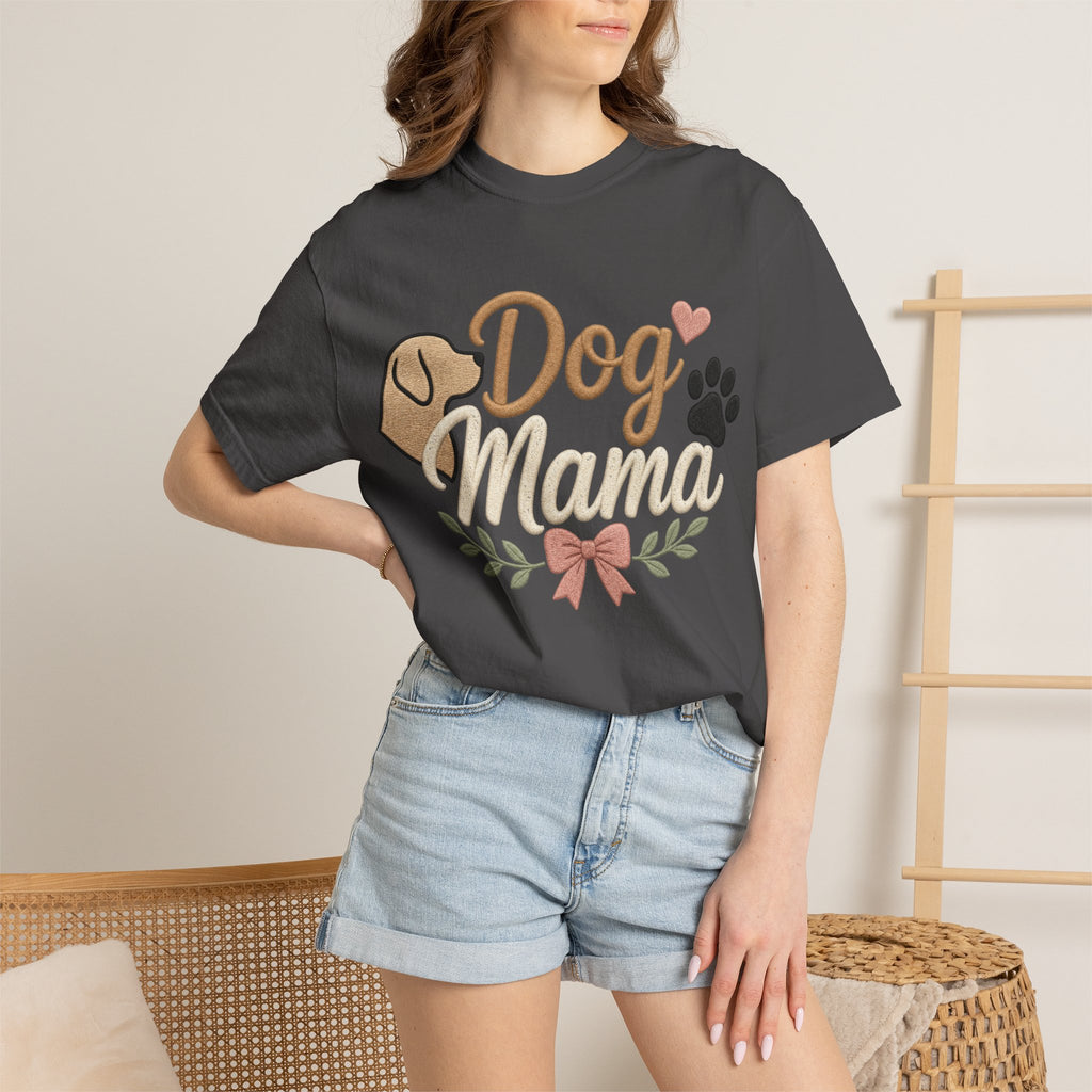 Dog Mama Paw Print embroidered patchwork T-shirt | Dog Mom Shirt
