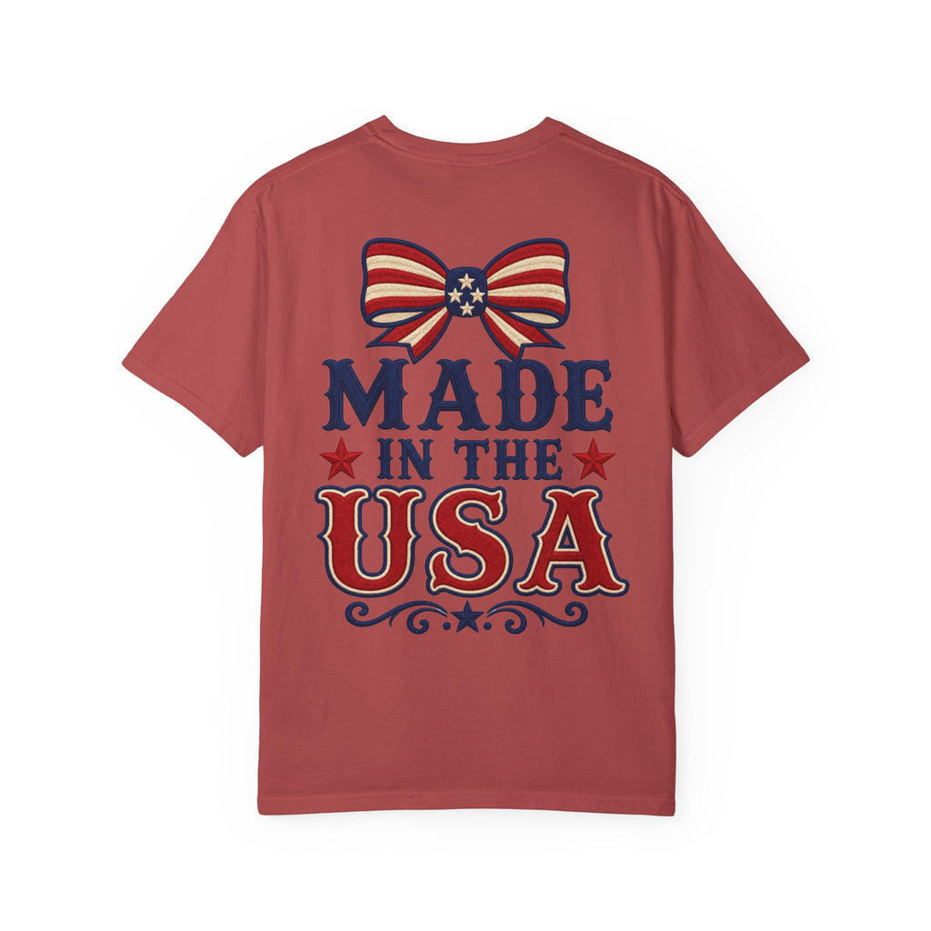 Made in the USA T-shirt | American Flag Bow Patriotic Graphic