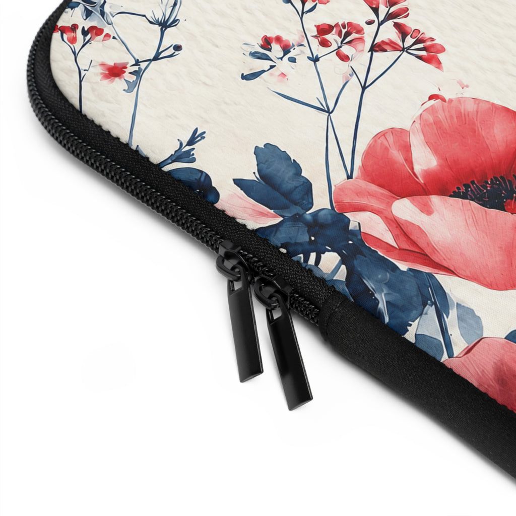 Red Poppy Watercolor Laptop Sleeve | Floral Bee Botanical Tech Cover