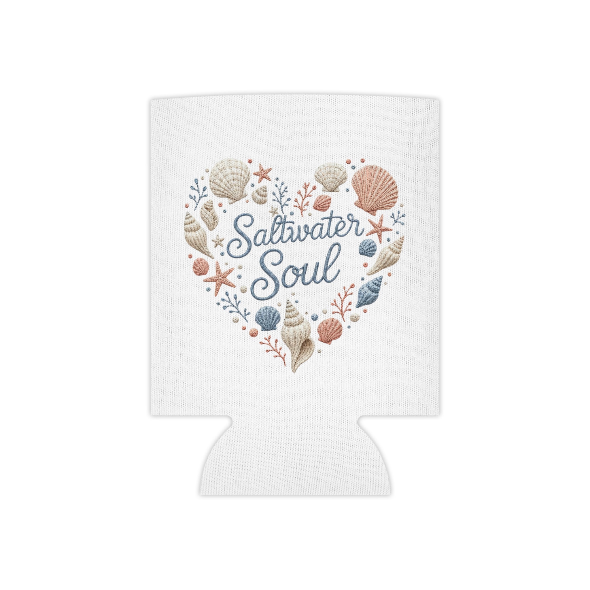 Saltwater Soul Can Cooler | Beach Shell Heart Design