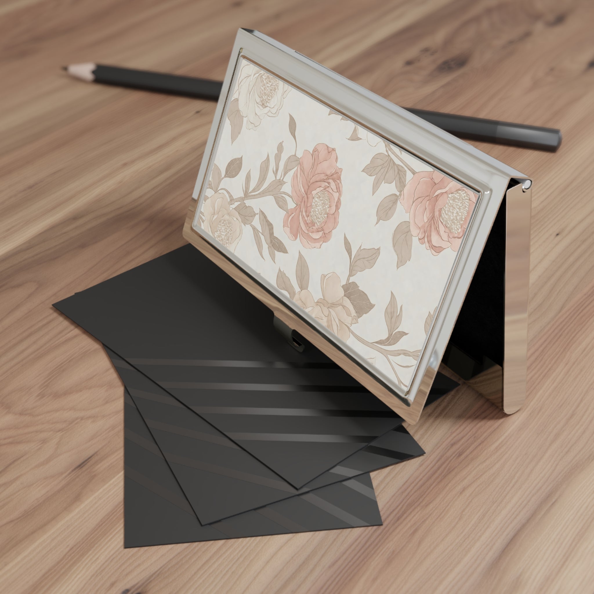 Floral Business Card Holder — Vintage Rose Metal Case