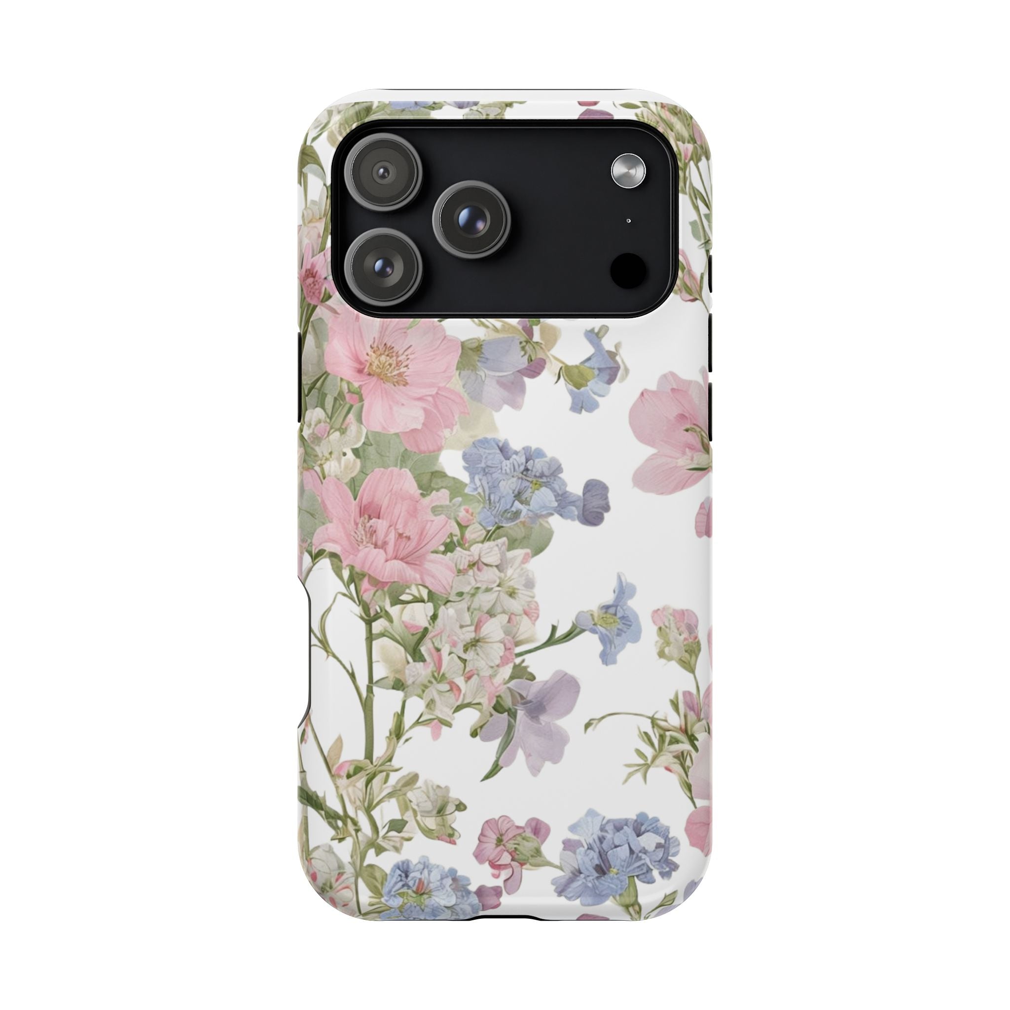 Pink & Blue Wildflower Phone Case — Vintage Cottagecore MagSafe Tough Cover